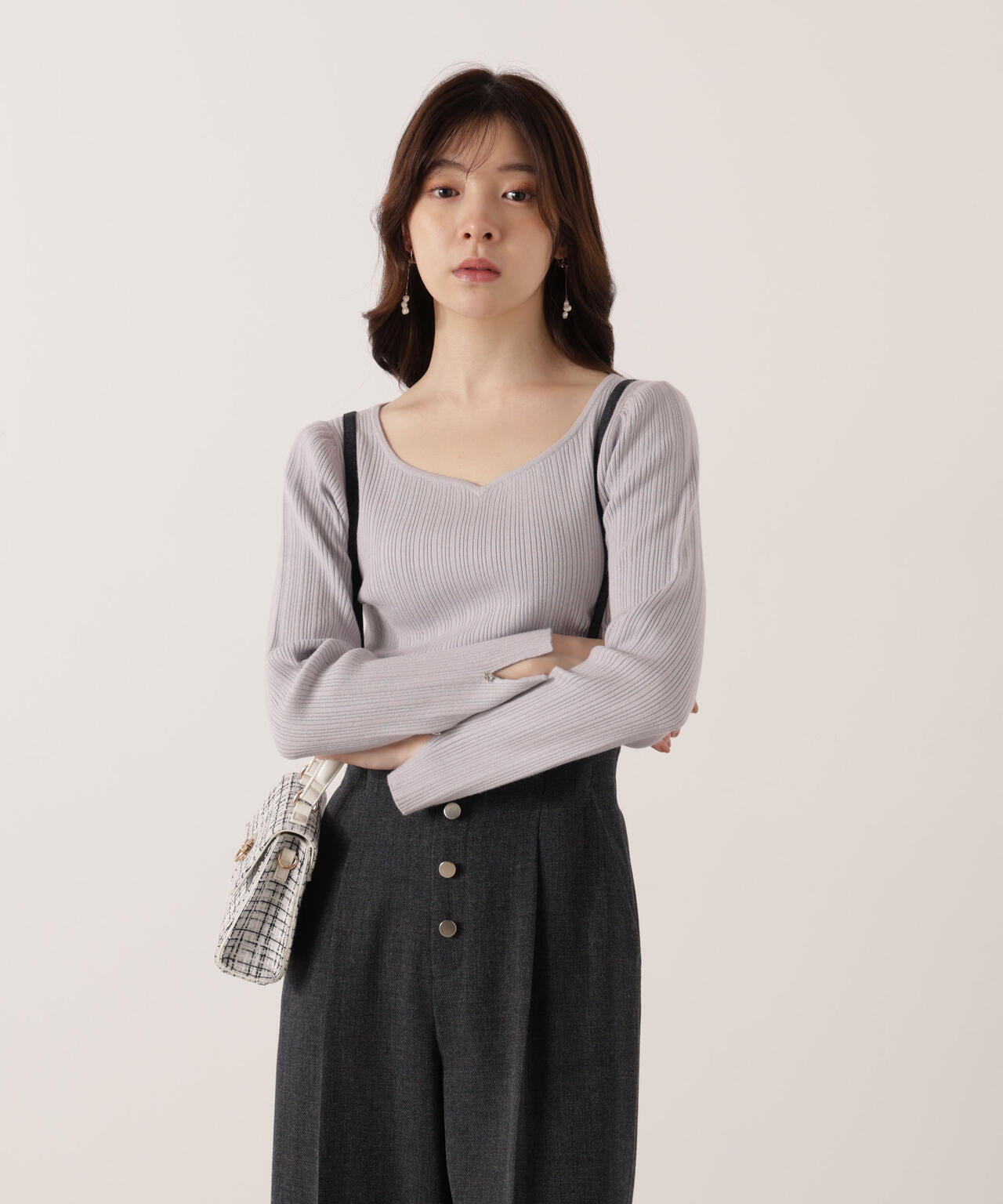 【青島心さん着用】<ウォッシャブル>ハートネックリブニット