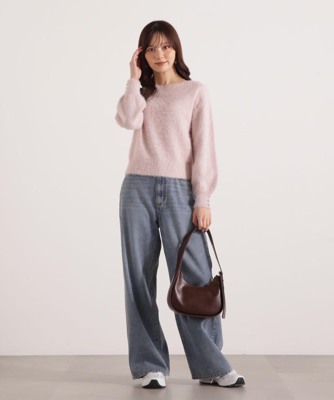 【加藤栞さん着用】ミニシャギーオフショルニット【ネイビー:WEB・一部店舗限定】