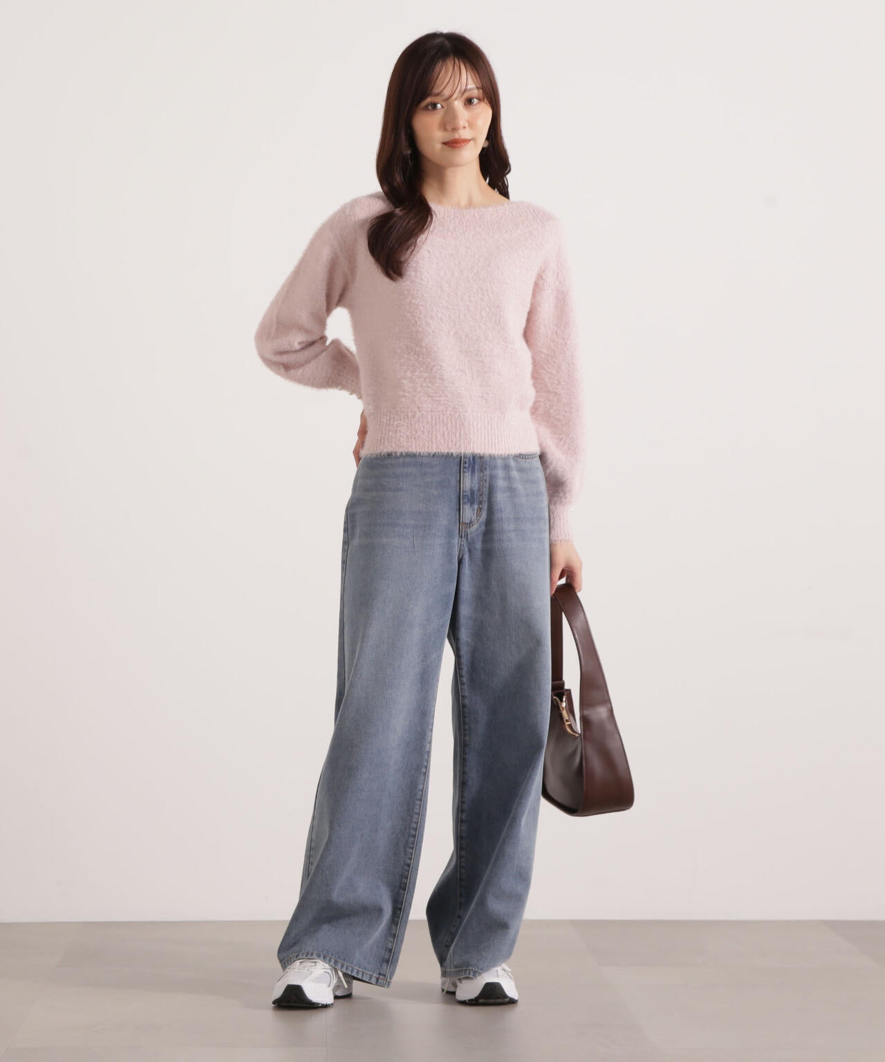 【加藤栞さん着用】ミニシャギーオフショルニット【ネイビー:WEB・一部店舗限定】