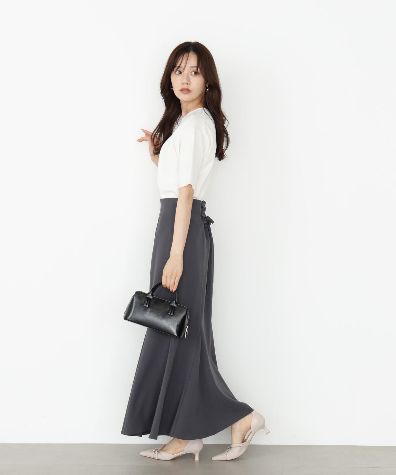 【松川星さん着用】<ハンドウォッシャブル>ハーフスリーブニットプルオーバー