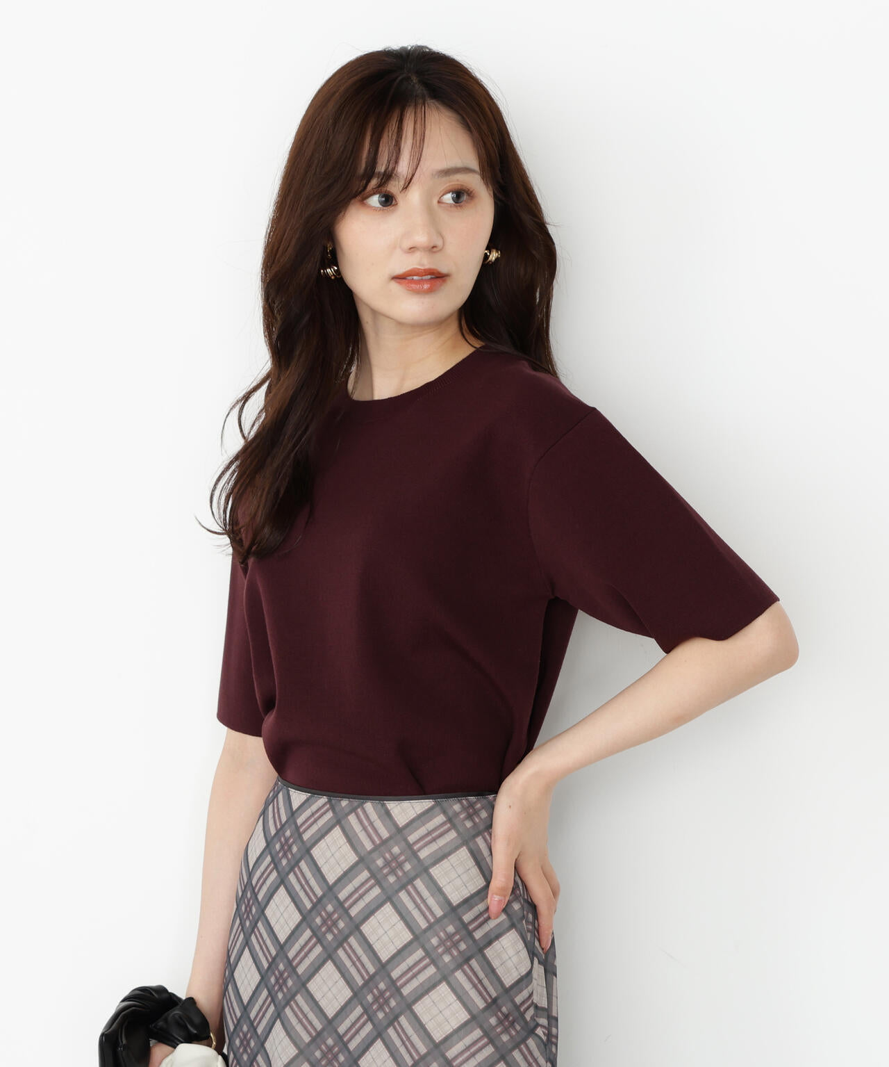【松川星さん着用】<ハンドウォッシャブル>ハーフスリーブニットプルオーバー