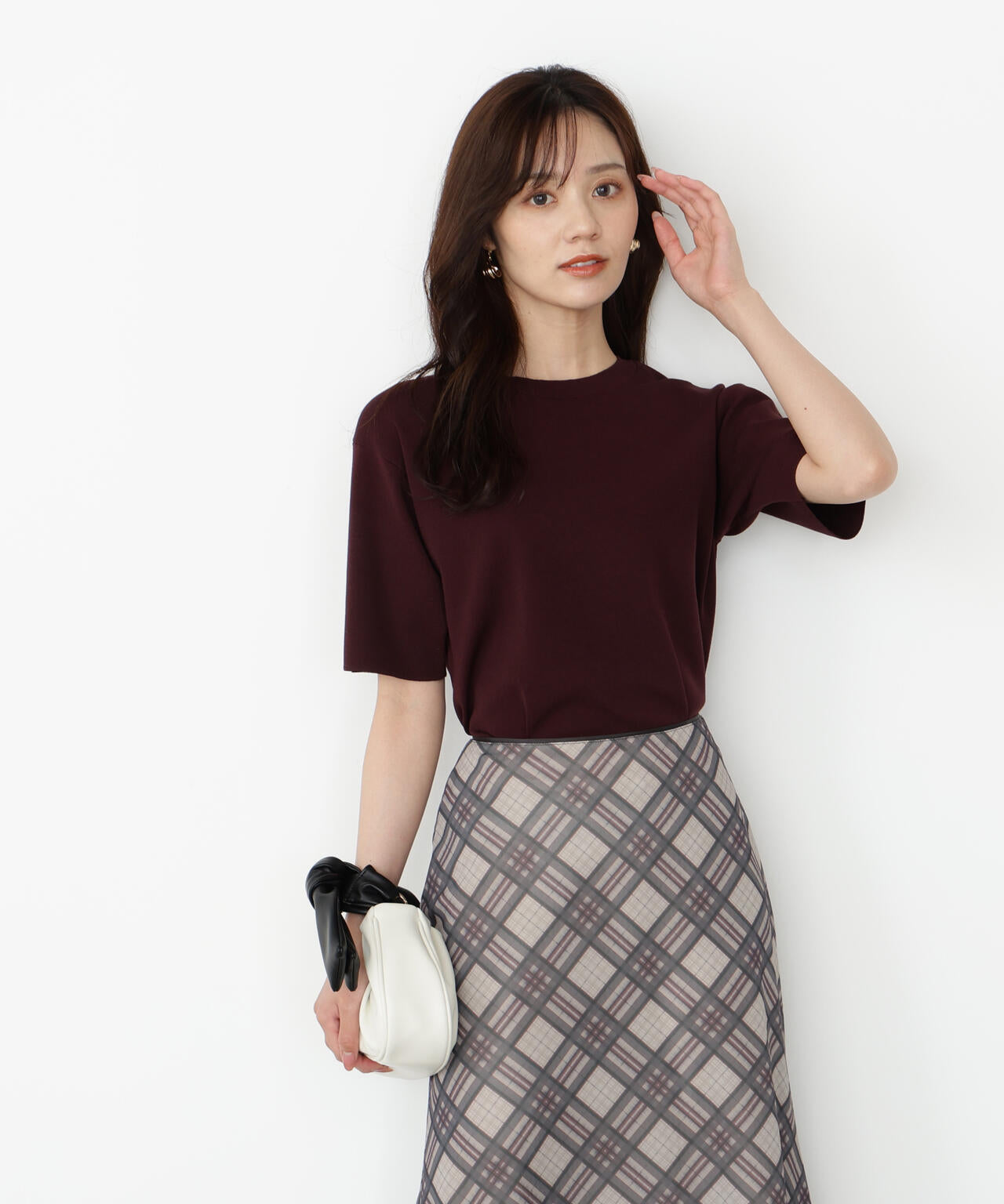【松川星さん着用】<ハンドウォッシャブル>ハーフスリーブニットプルオーバー