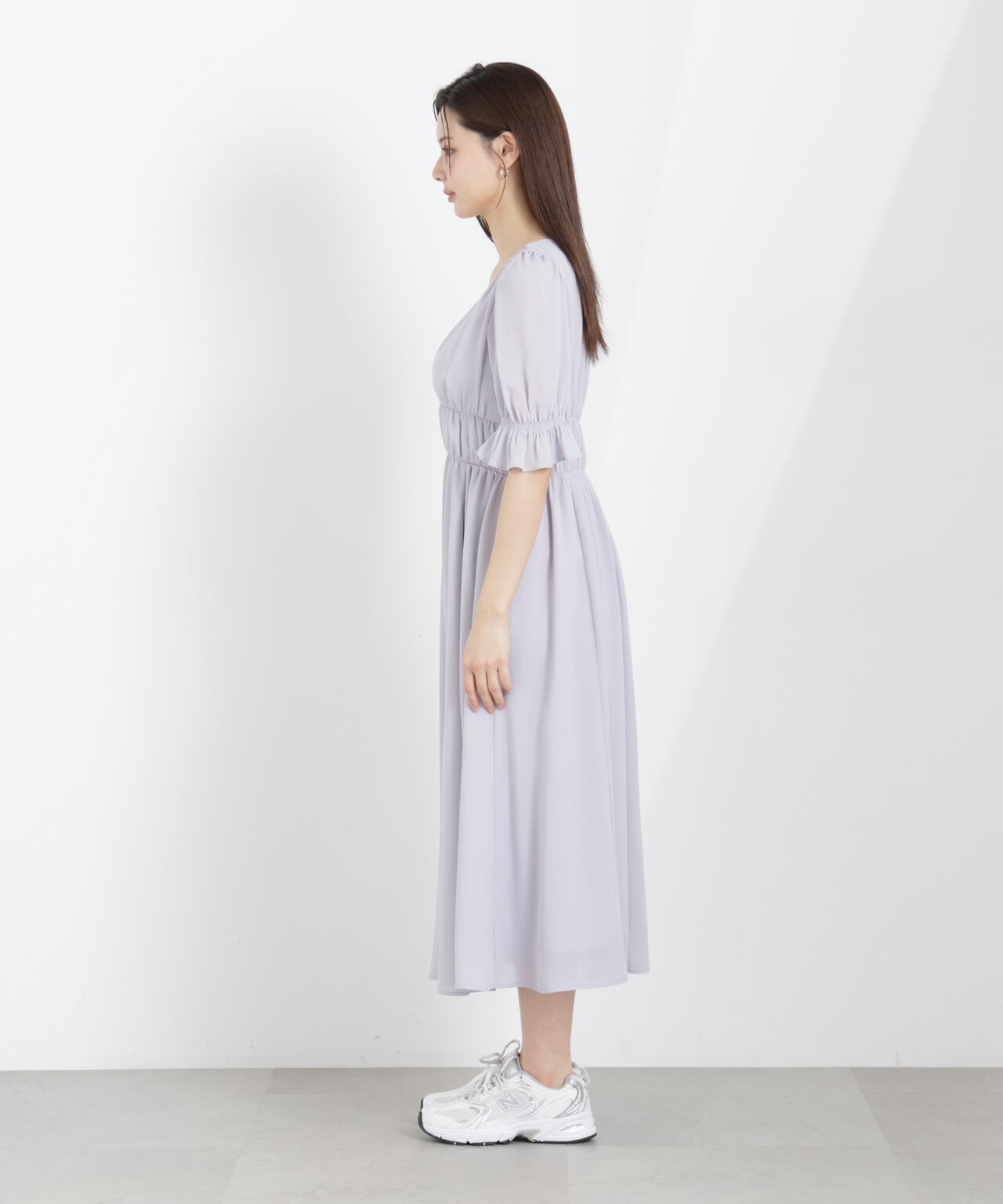 シフォン楊柳ギャザーワンピース