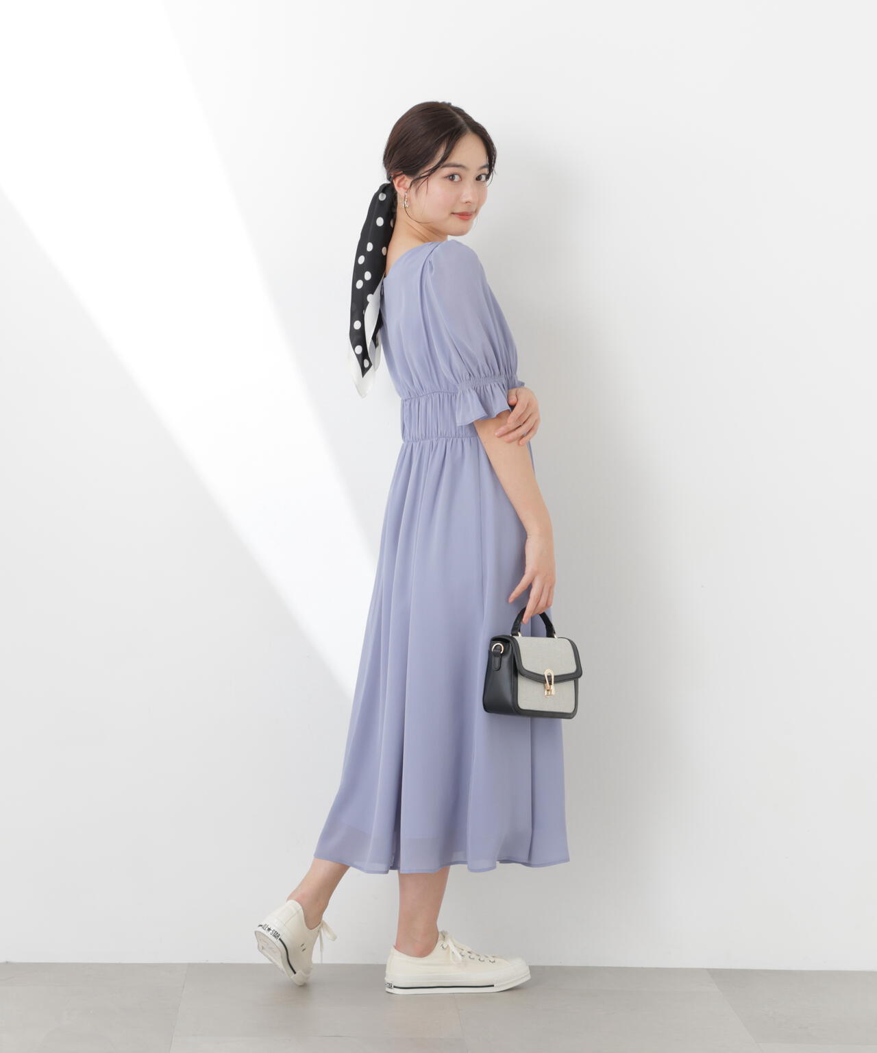 シフォン楊柳ギャザーワンピース