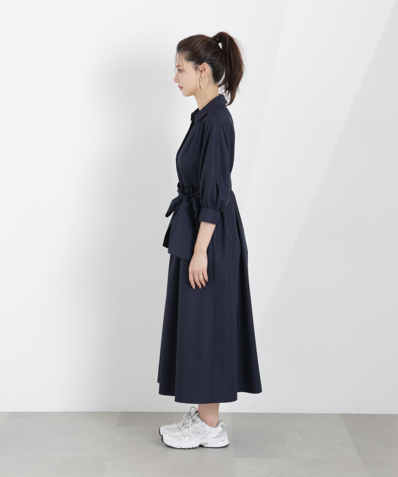 リボン付きシャツワンピース