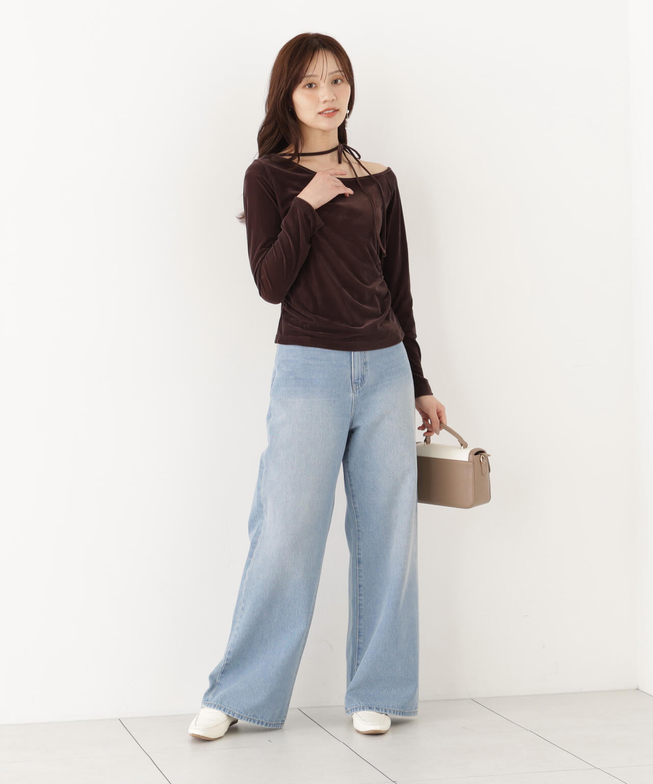 <a/mie>レースハイウエストワイドデニムパンツ