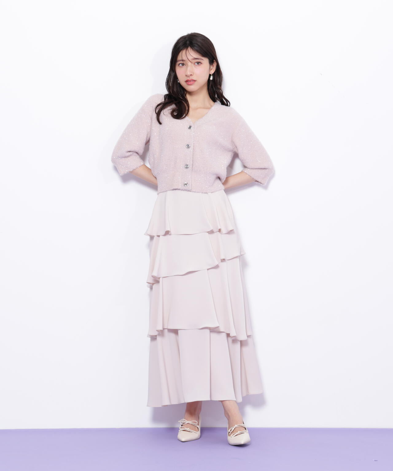 ラメフェザー半袖カーディガン
