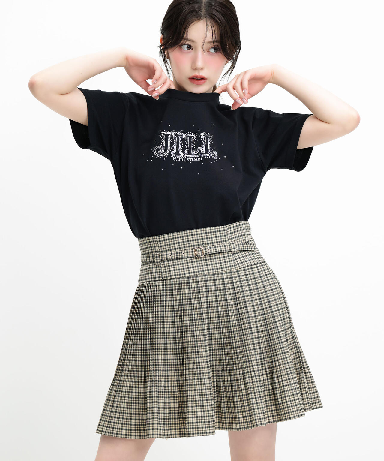 ベルト付きプリーツミニスカート