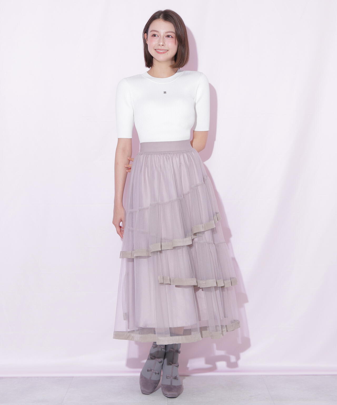裾パイピングチュールスカート