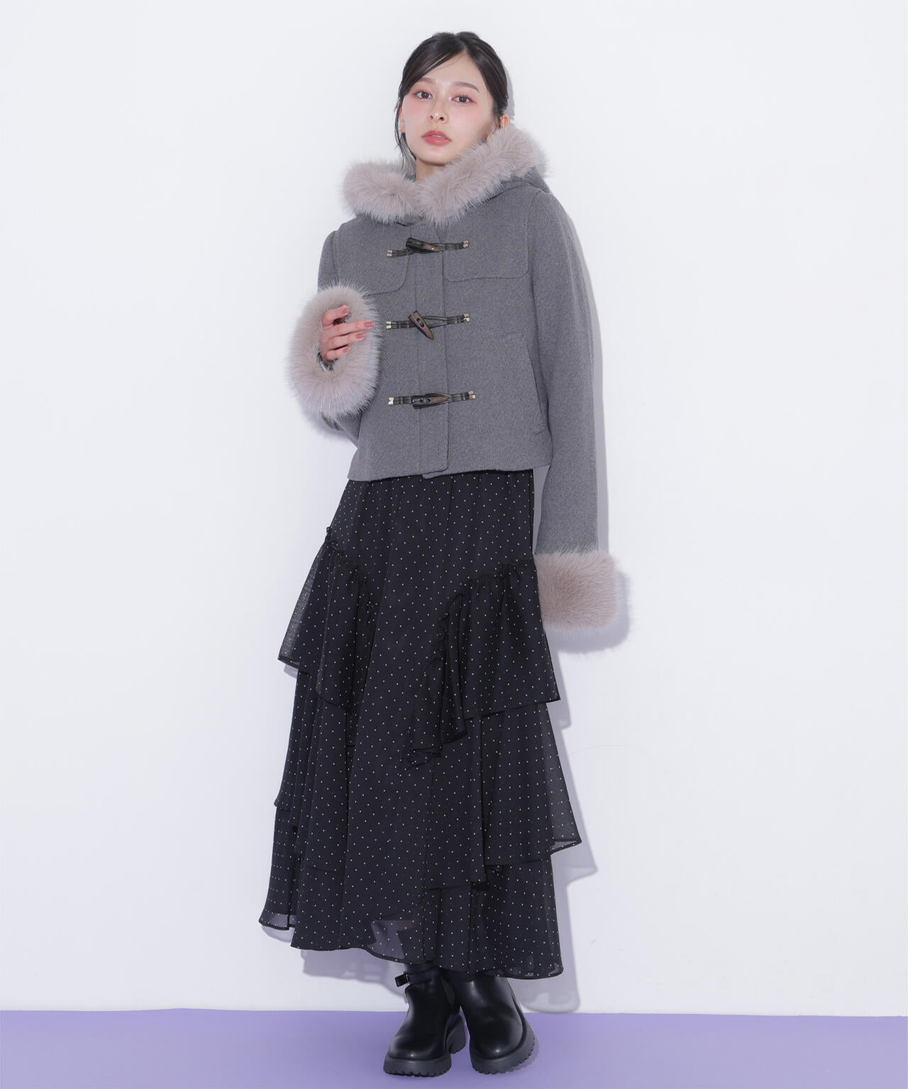 フェイクファー付きショートダッフルコート
