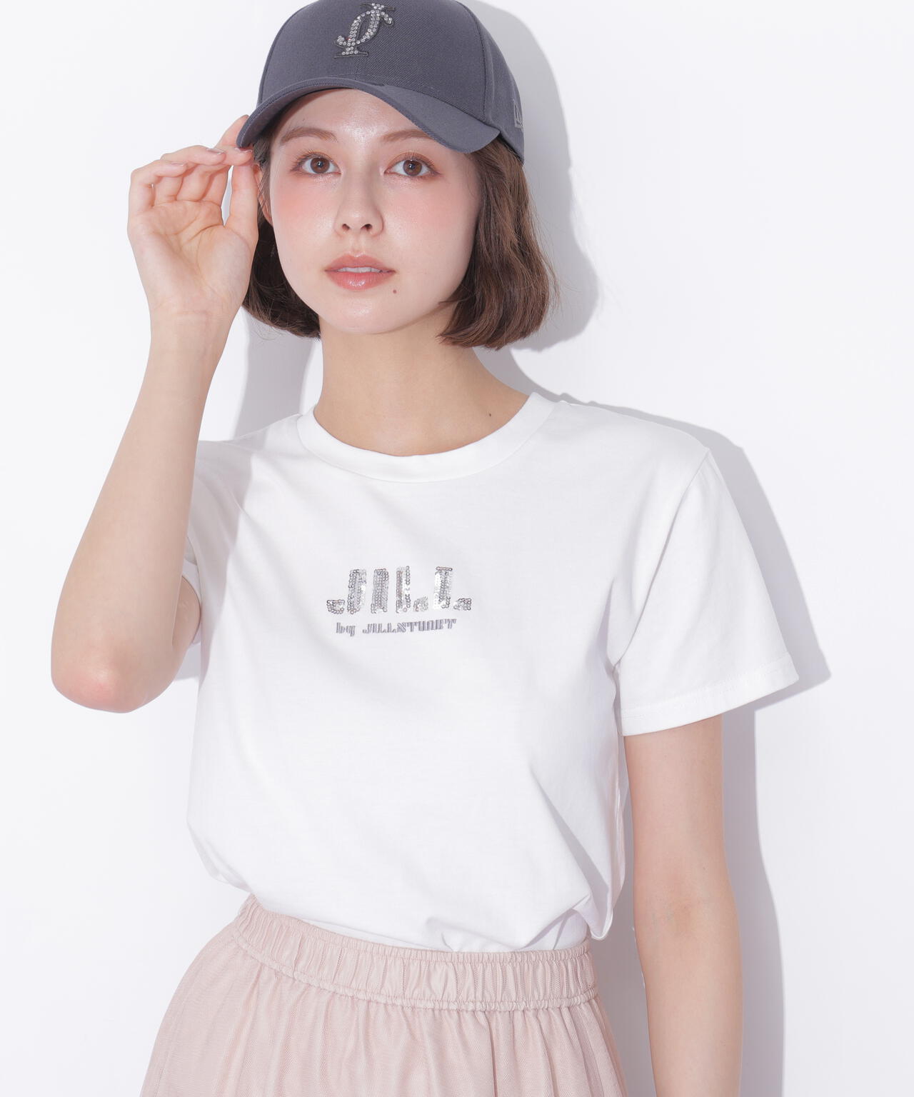 スパンコールロゴ刺繍Tシャツ OC