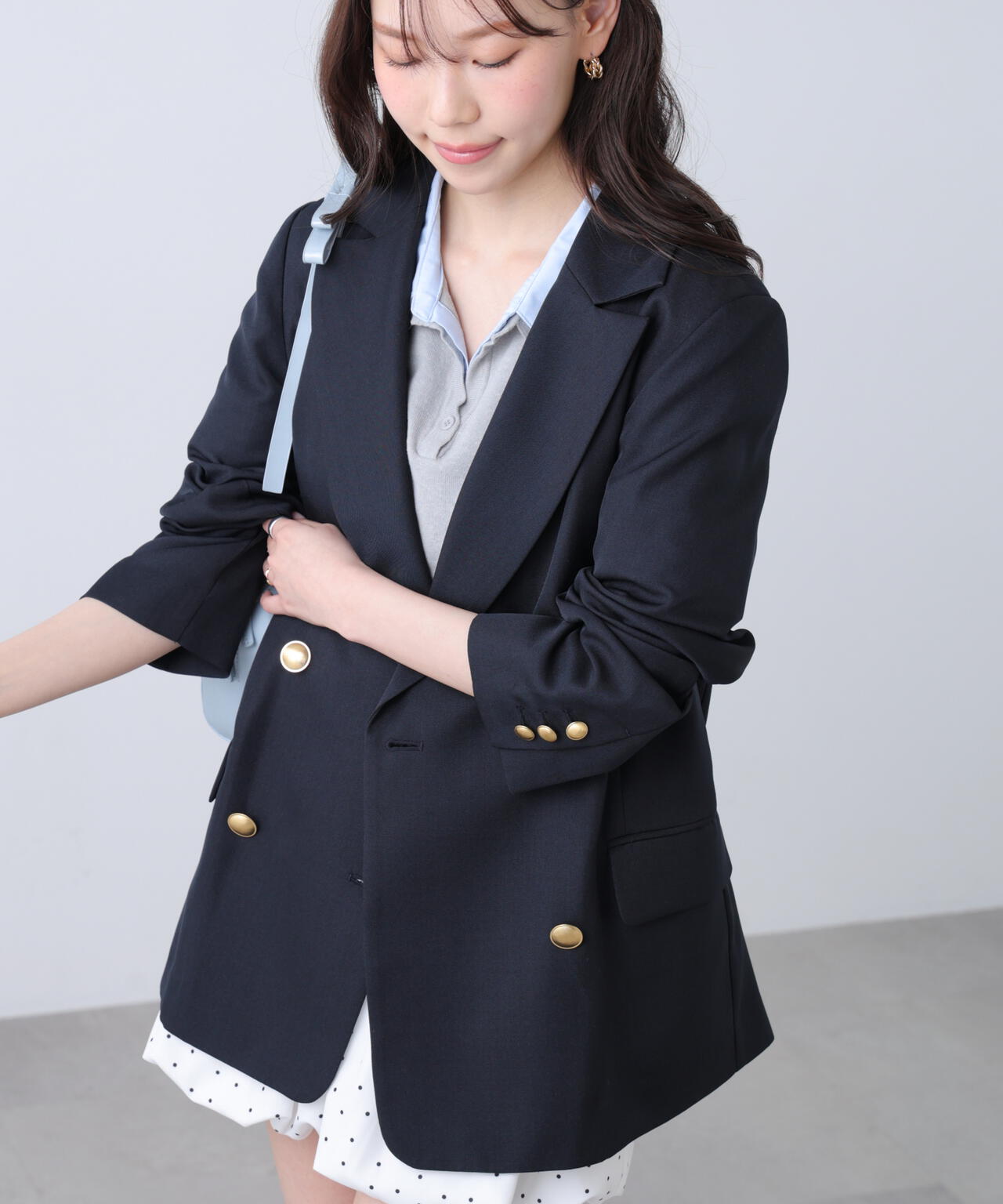 金ボタンダブルブレストジャケット【2サイズ展開】【背中部分:半裏仕様、袖部分:裏地なし】
