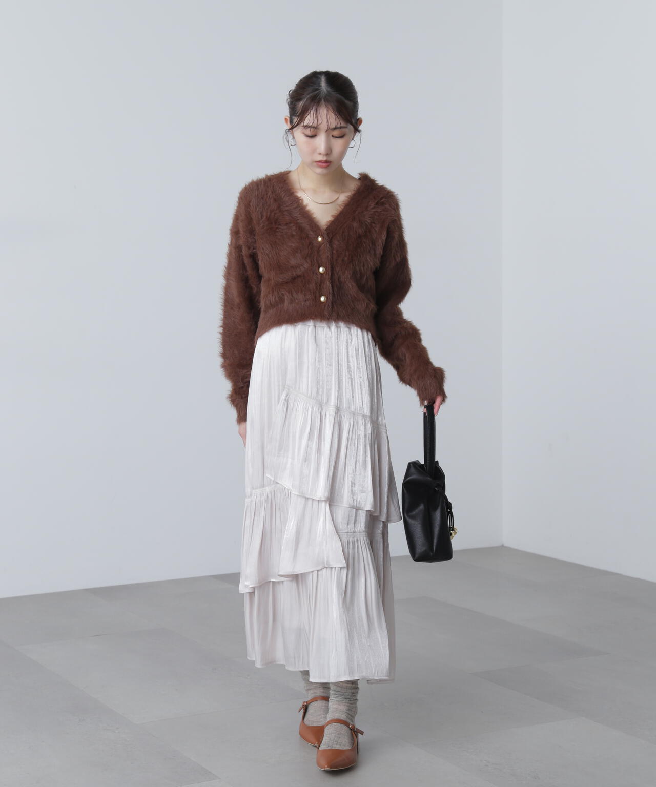 【はかな企画】金ボタンロングシャギーニットカーディガン〈MFM〉