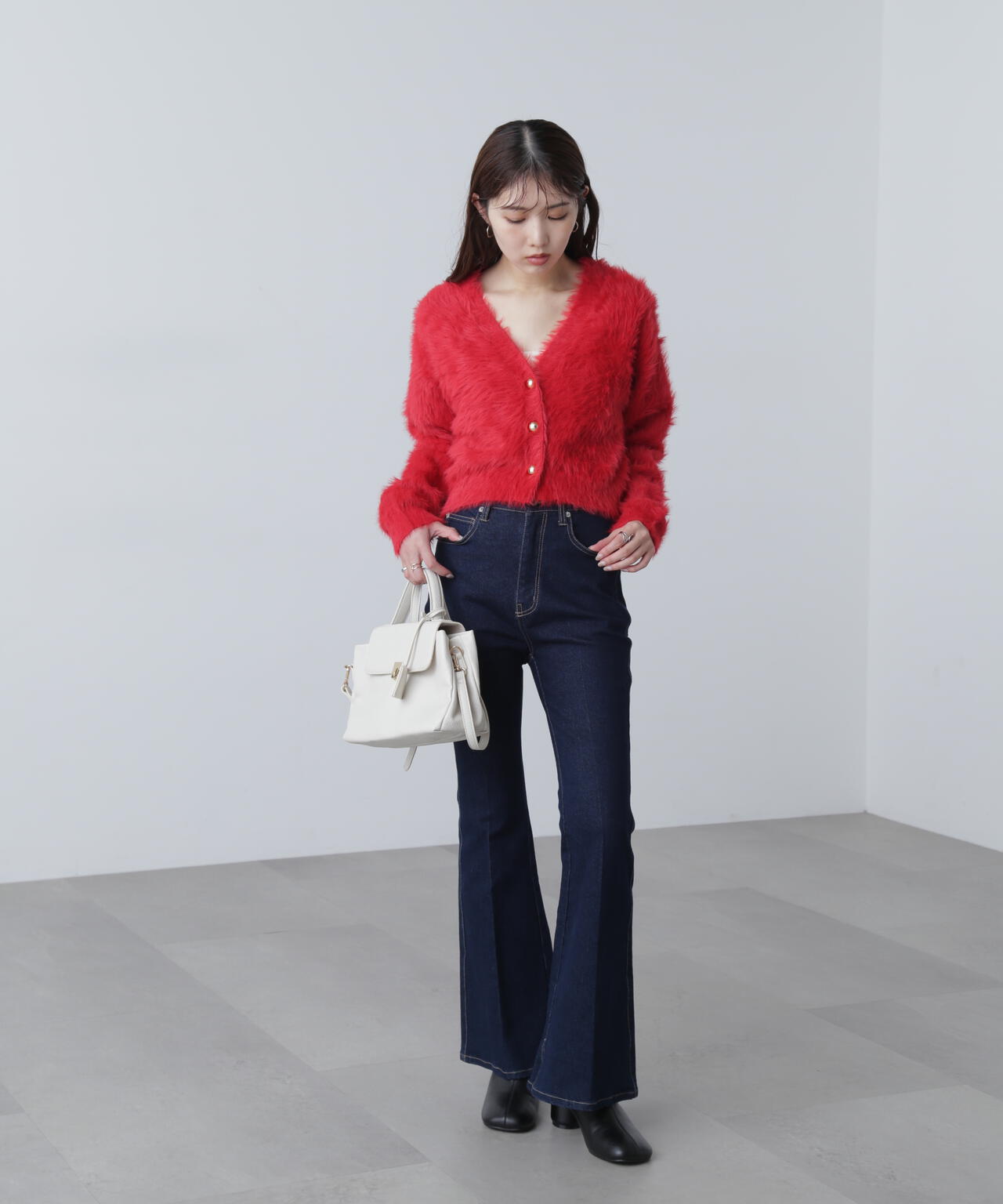 【はかな企画】金ボタンロングシャギーニットカーディガン〈MFM〉