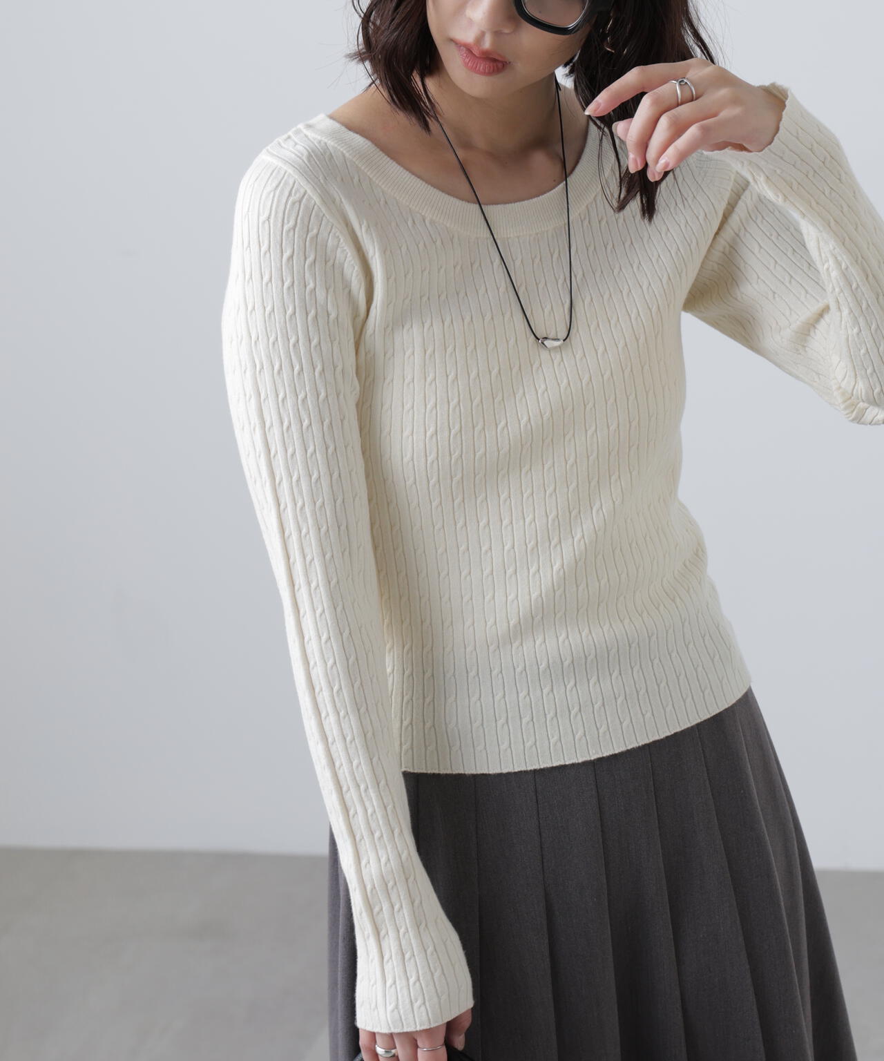 〈洗える〉マシンウォッシャブルケーブルニット
