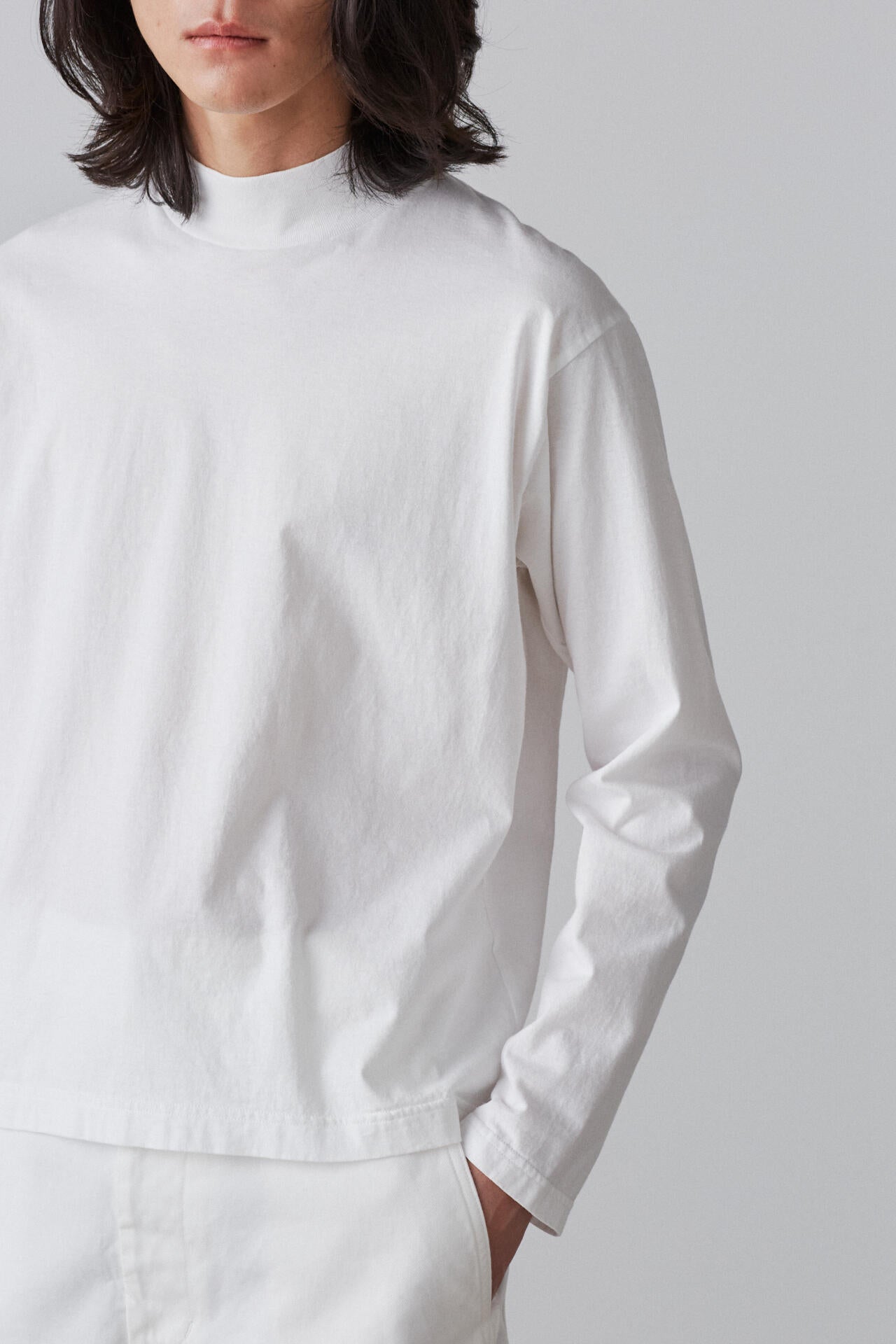 Y / ORGANIC COTTON JERSEY MOCK NECK L/S T