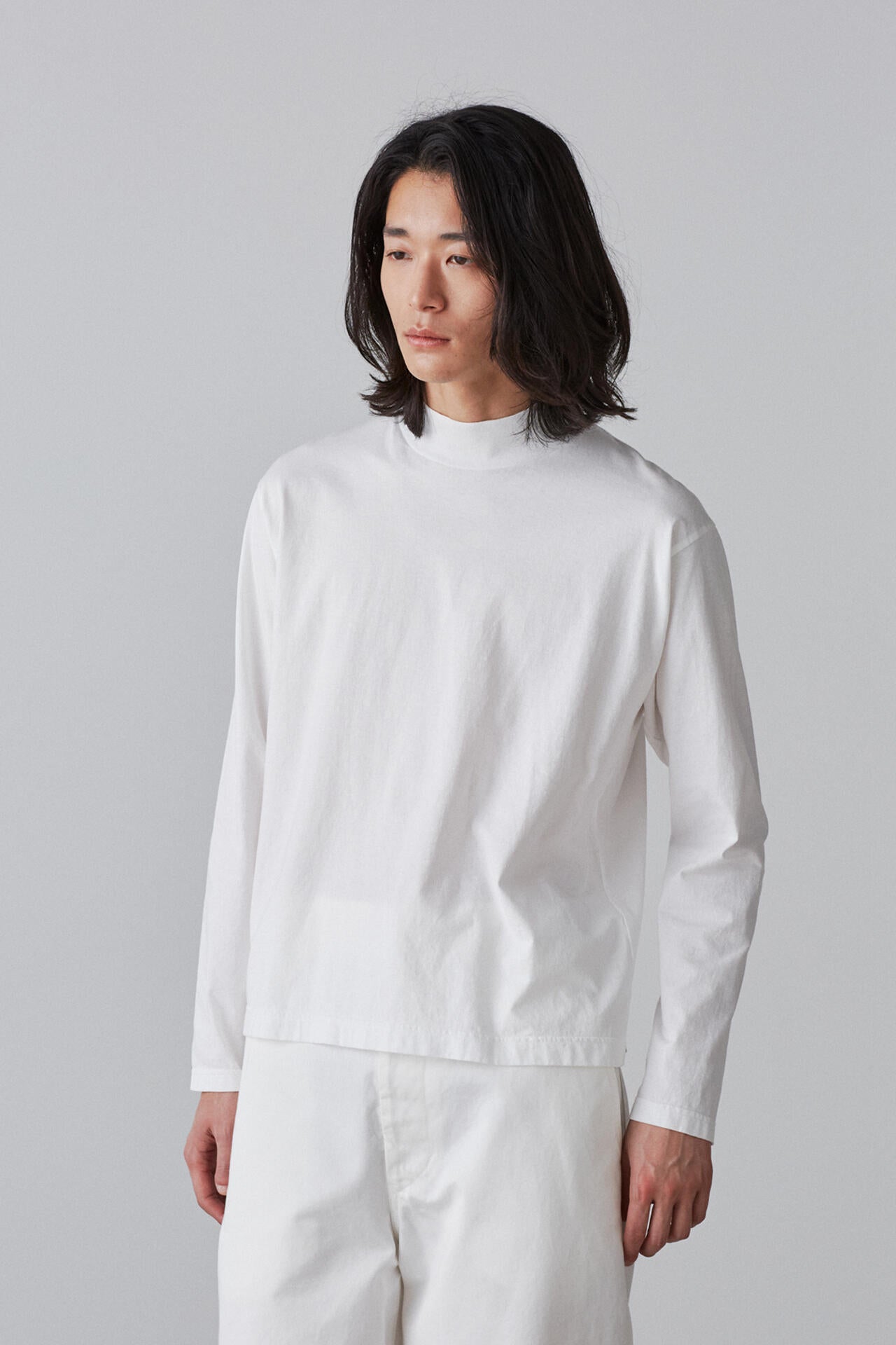 Y / ORGANIC COTTON JERSEY MOCK NECK L/S T