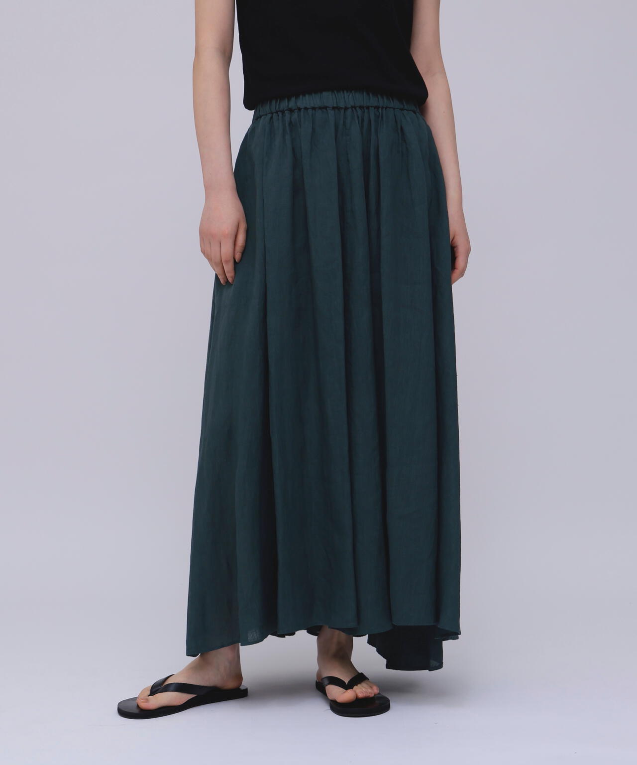 ATON / NATURAL DYED LINEN LAWN GATHERD SKIRT
