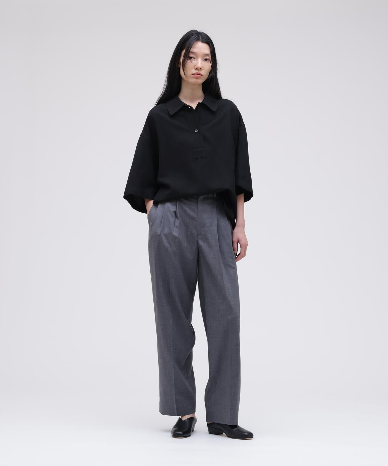 STUDIO NICHOLSON / VINTAGE SOFT LINEN HALF PLACKET SHORT SLEEVE SHIRT