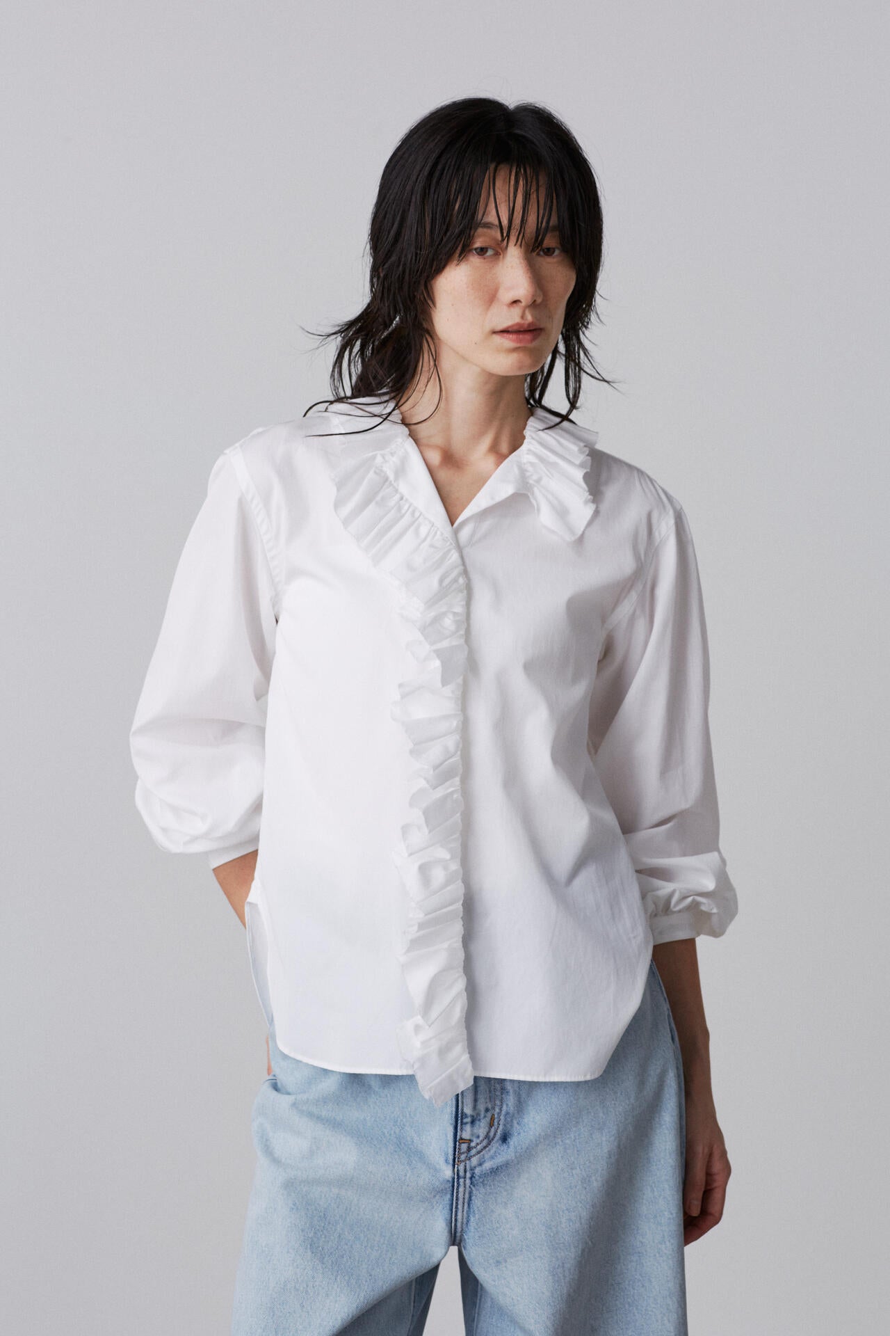 YLEVE / BOURRIENNE COTTON TYPEWRITER RUFFLE BLOUSE