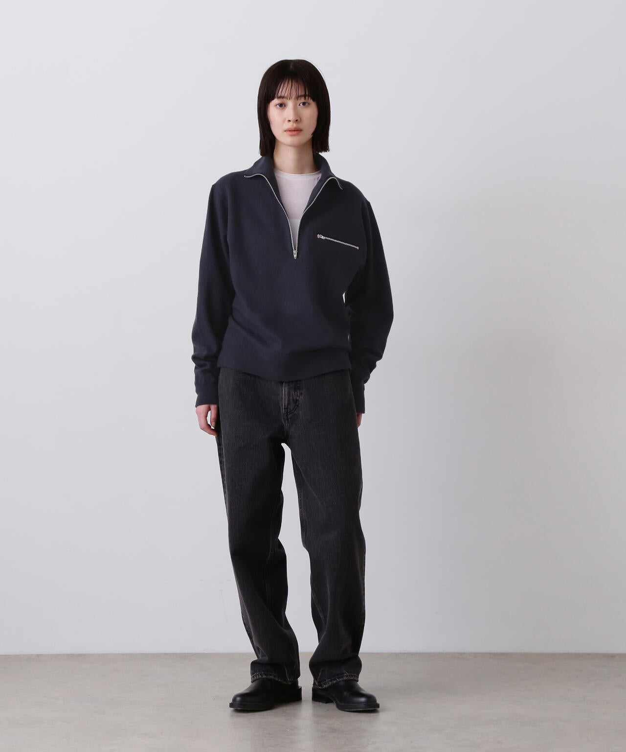 YLEVE / ULTRAFINE MERINO MILLED WOOL KNIT HALF ZIP PULL OVER