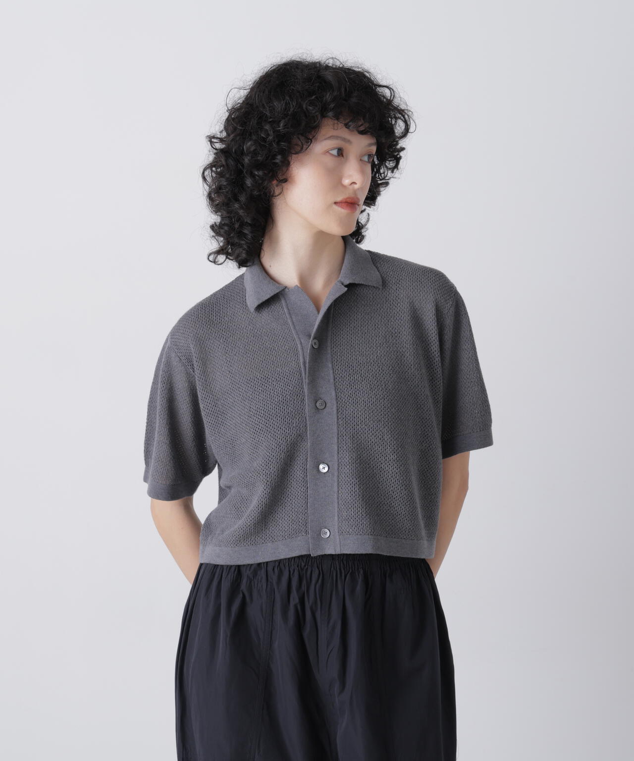 YLEVE / ICE COTTON OPEN COLLAR KNIT