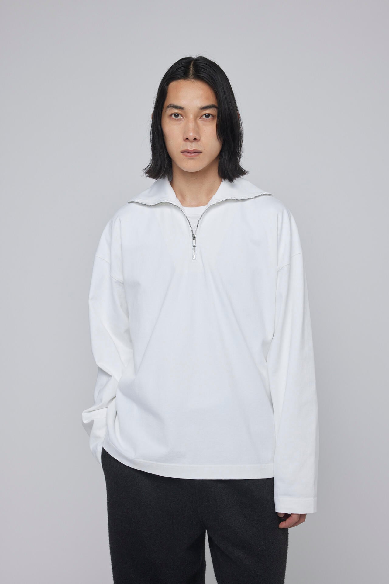 STUDIO NICHOLSON / DRY HEAVY COTTON ZIP THROUGH ROLL NECK