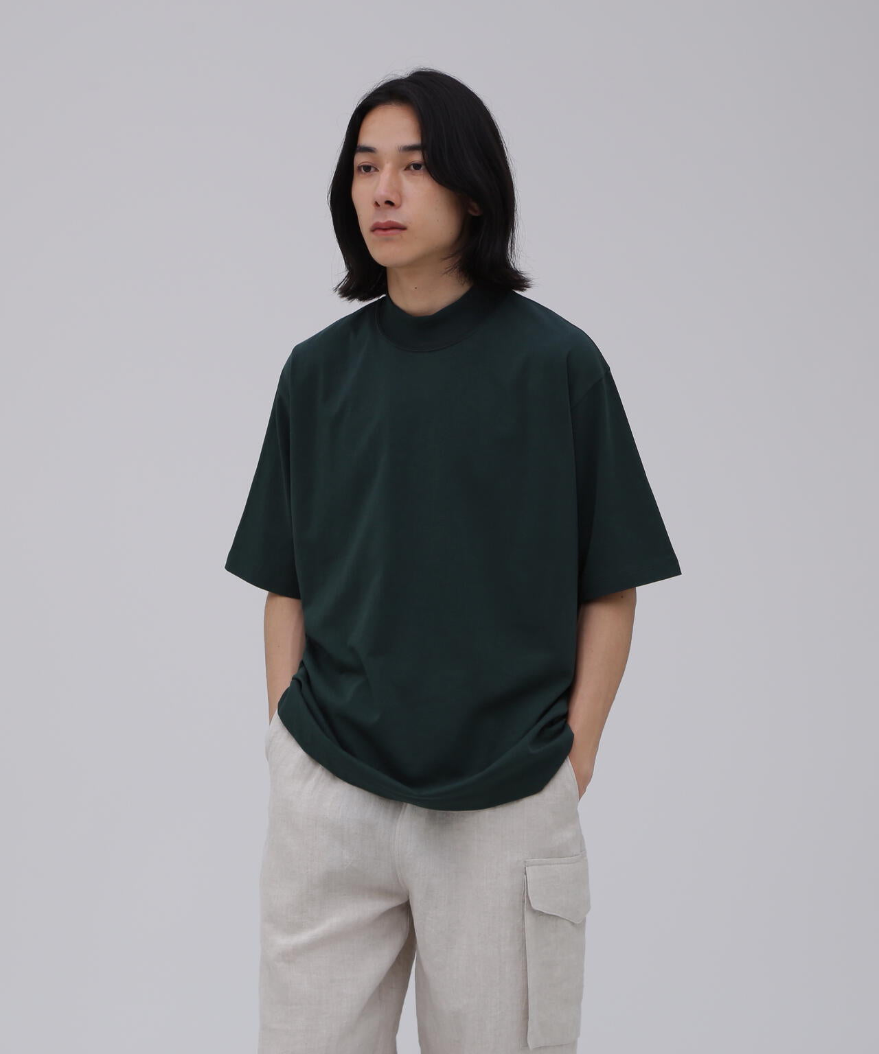 ATON / DRY COTTON JERSEY STANDARD MOCKNECK T-SHIRT