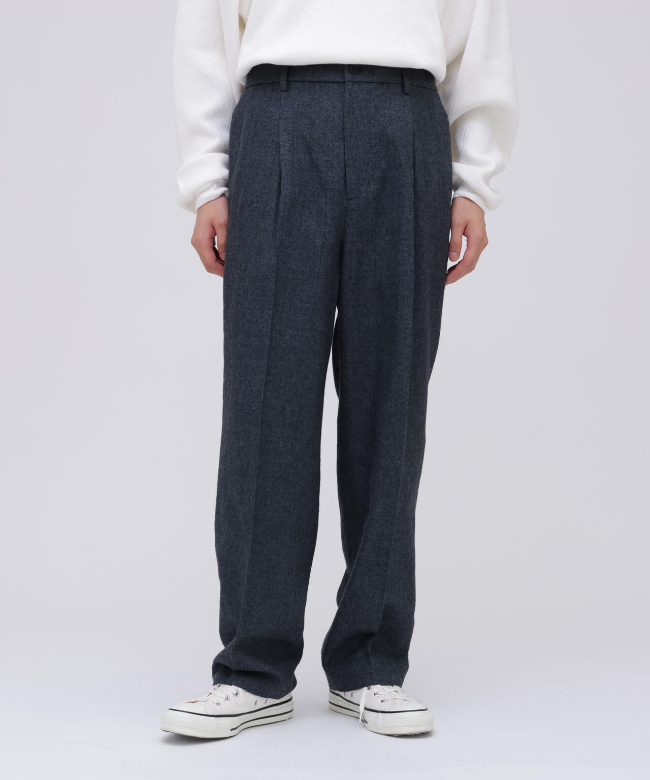 ATON / LINEN WOOL TWILL LOOSE FIT PANTS