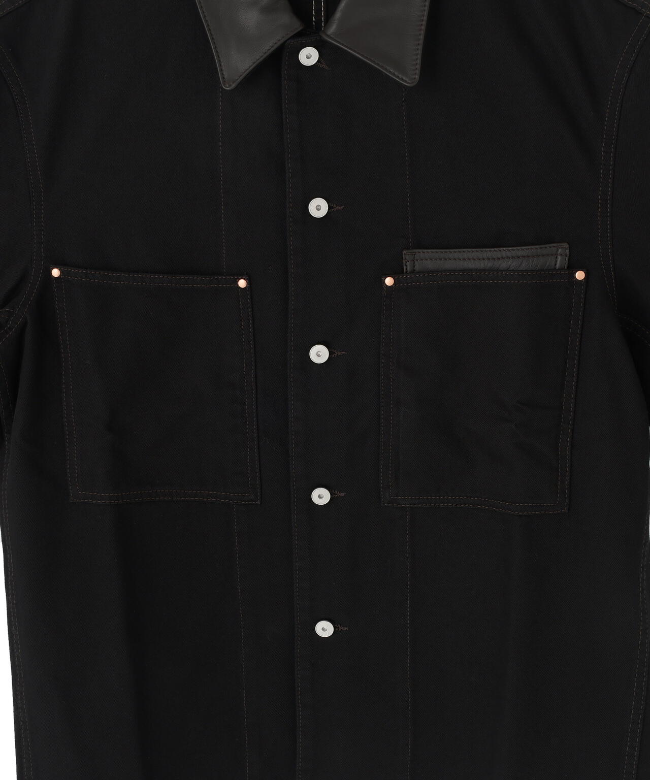 LEMAIRE / WORKWEAR OVERSHIRT WITH LEATHER COLLAR