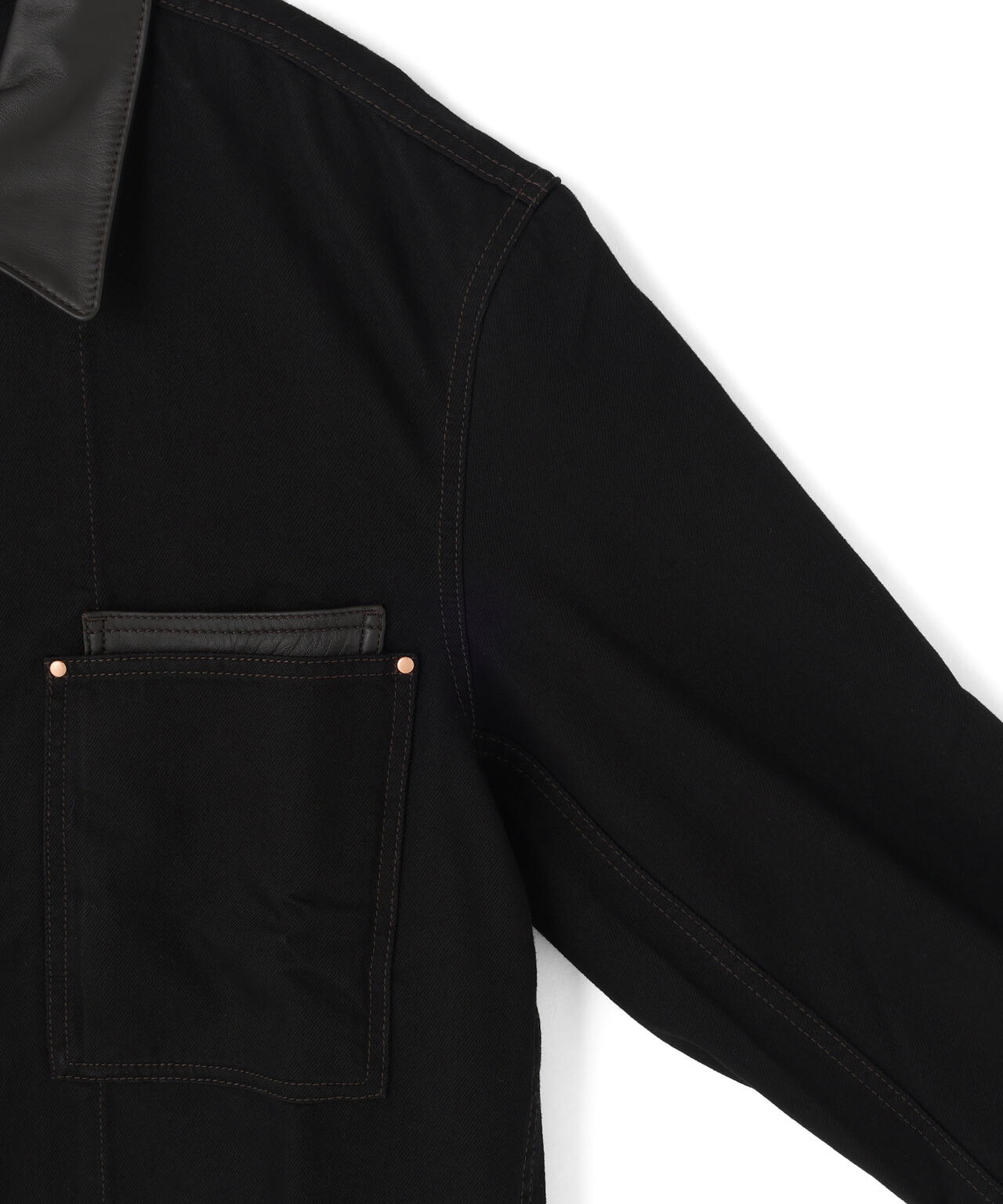 LEMAIRE / WORKWEAR OVERSHIRT WITH LEATHER COLLAR