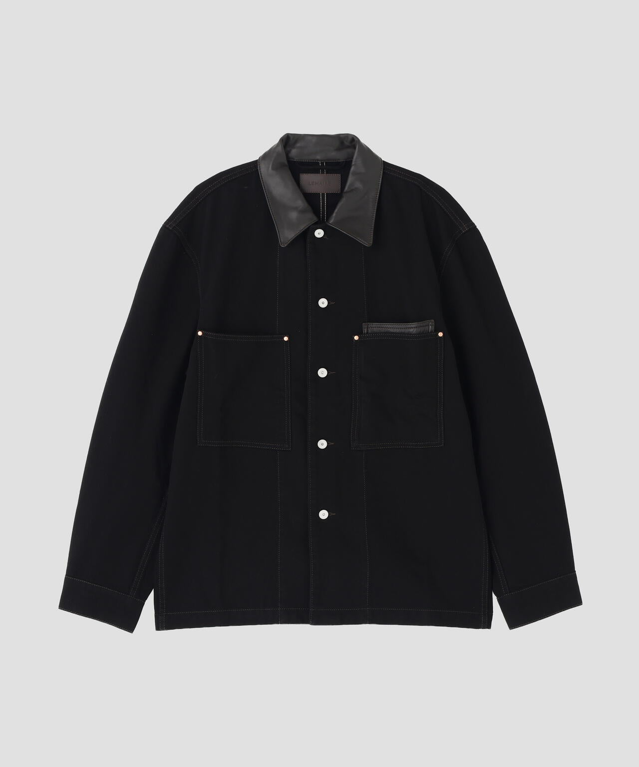 LEMAIRE / WORKWEAR OVERSHIRT WITH LEATHER COLLAR