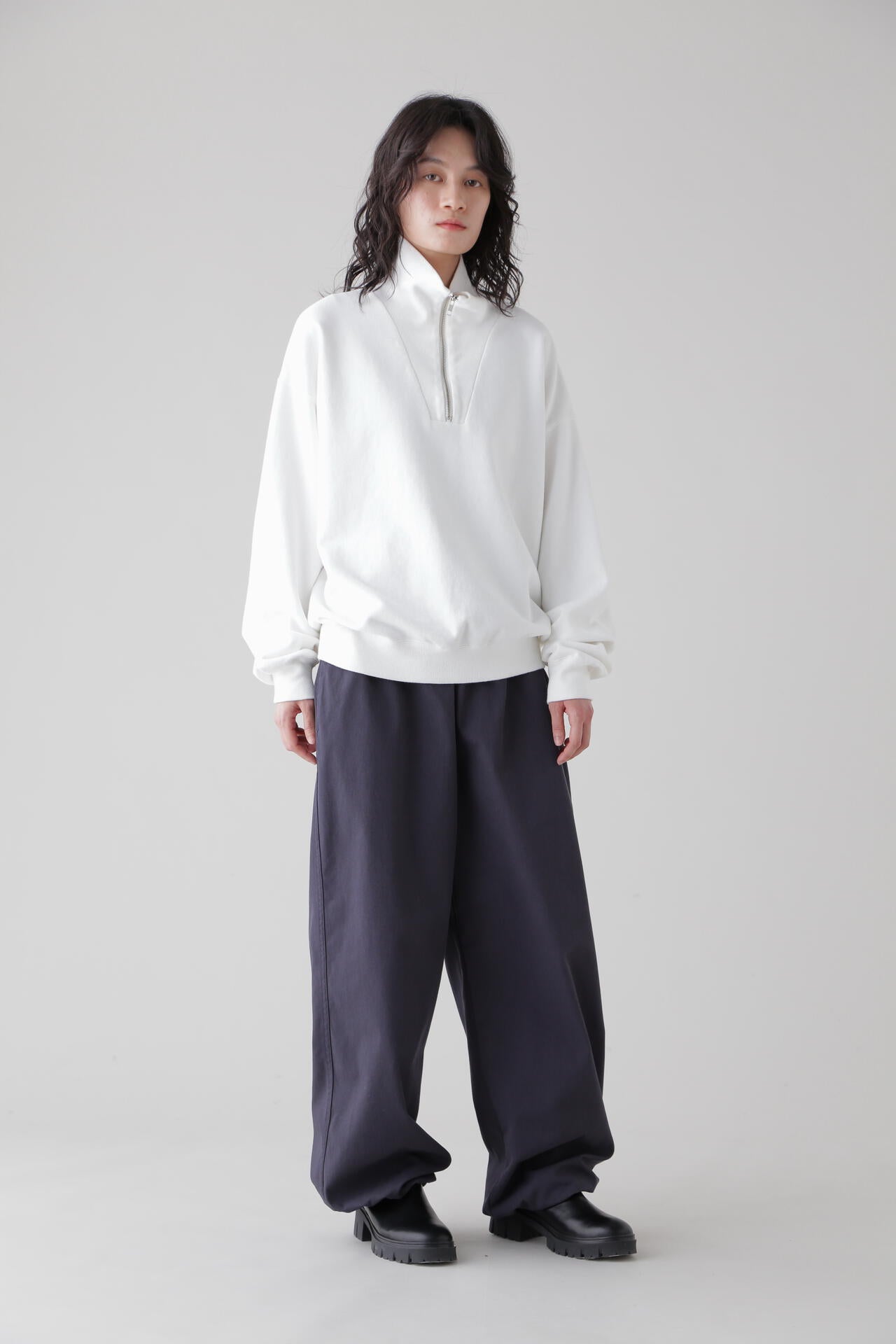 Y / ORGANIC COTTON BLEND HEAVY WEIGHT FLEECE HALF ZIP