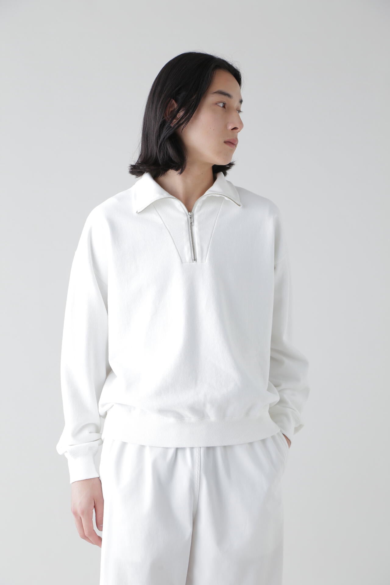 Y / ORGANIC COTTON BLEND HEAVY WEIGHT FLEECE HALF ZIP