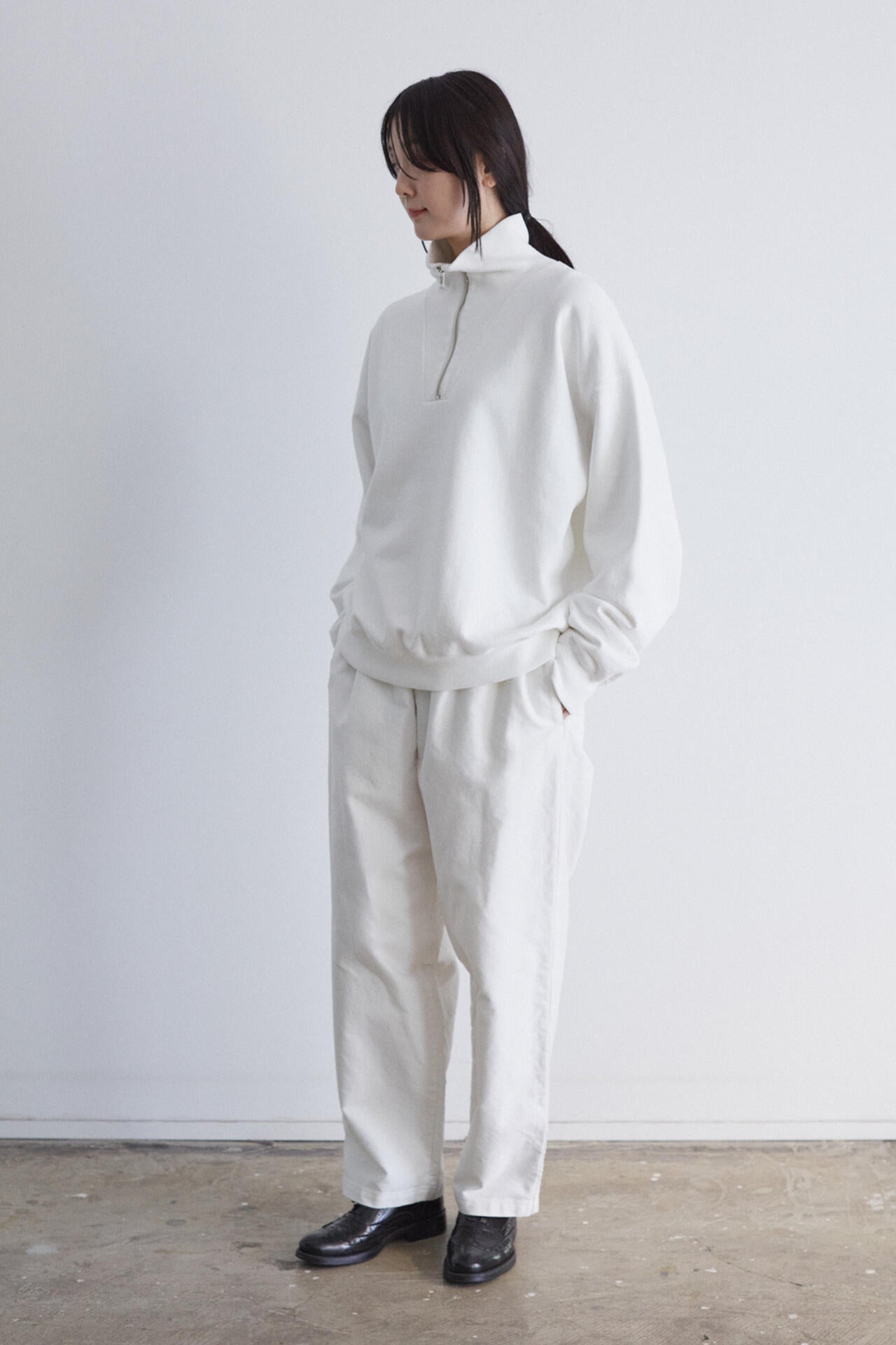 Y / ORGANIC COTTON BLEND HEAVY WEIGHT FLEECE HALF ZIP