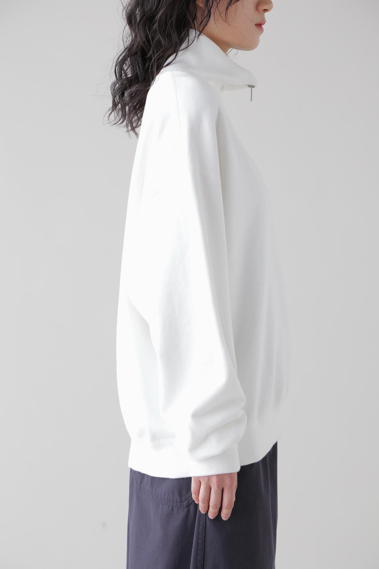 Y / ORGANIC COTTON BLEND HEAVY WEIGHT FLEECE HALF ZIP