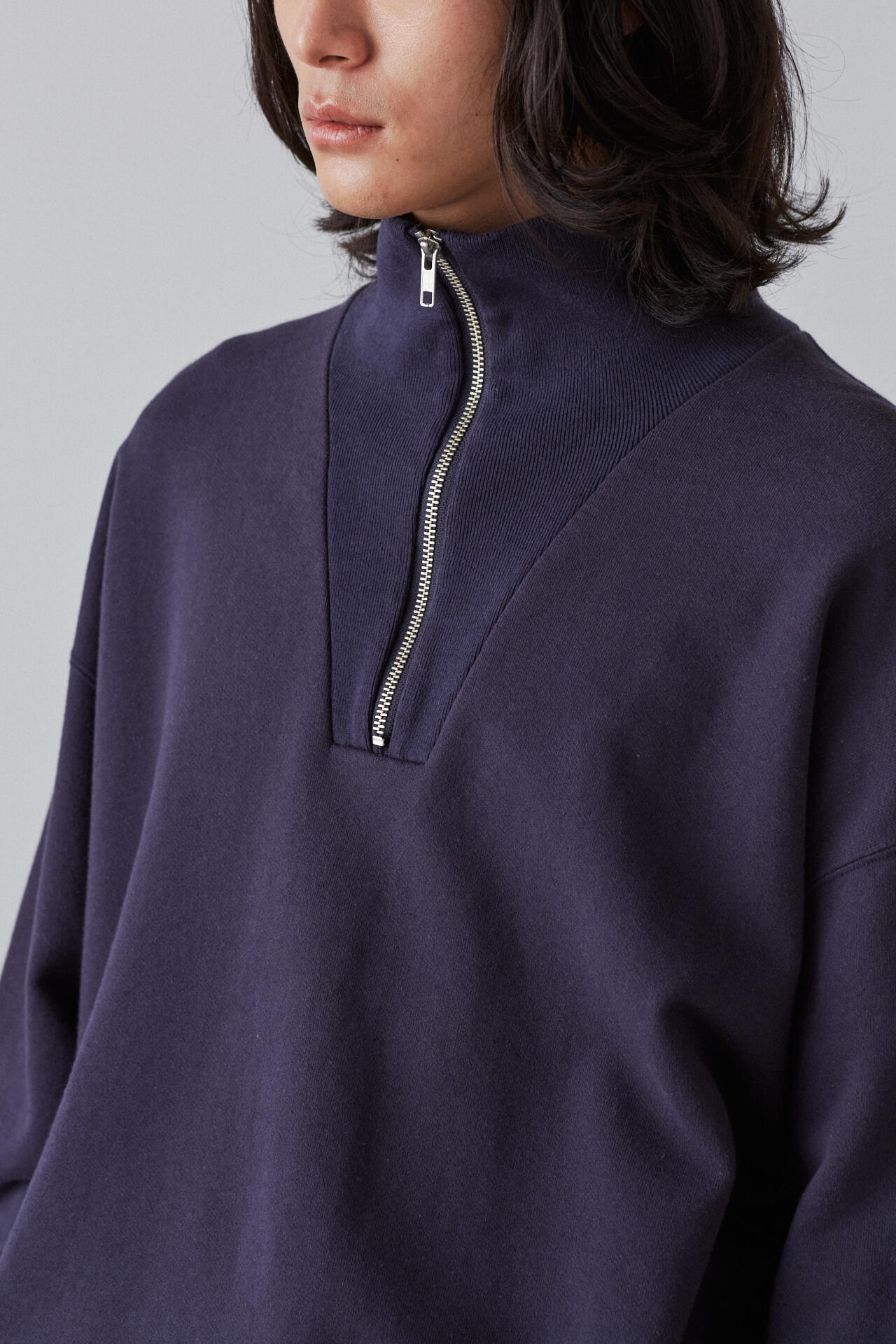 Y / ORGANIC COTTON BLEND HEAVY WEIGHT FLEECE HALF ZIP