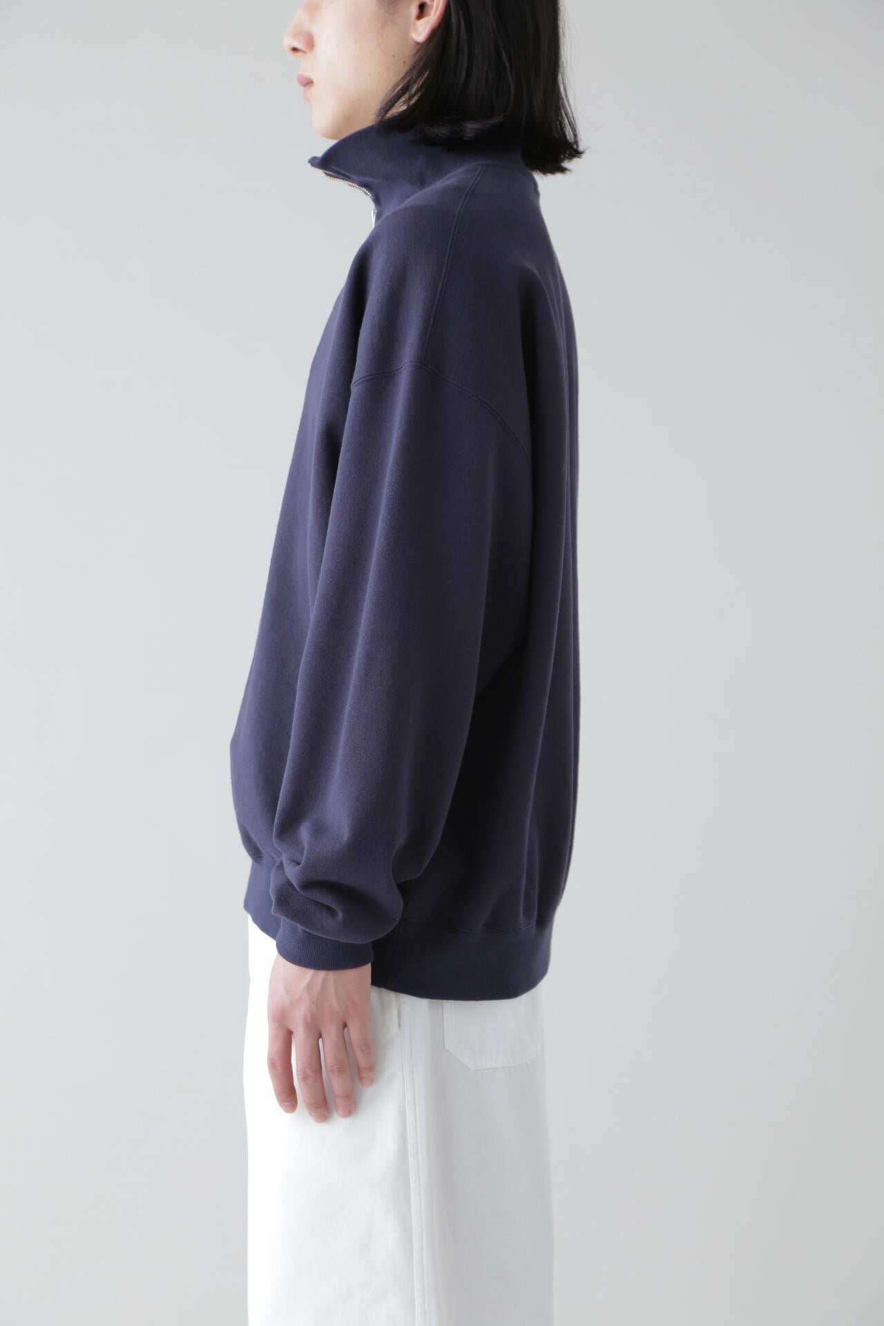 Y / ORGANIC COTTON BLEND HEAVY WEIGHT FLEECE HALF ZIP