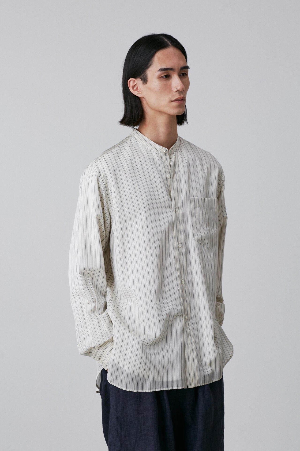 YLEVE / ACETATE CUPRA STAND COLLAR SHIRT