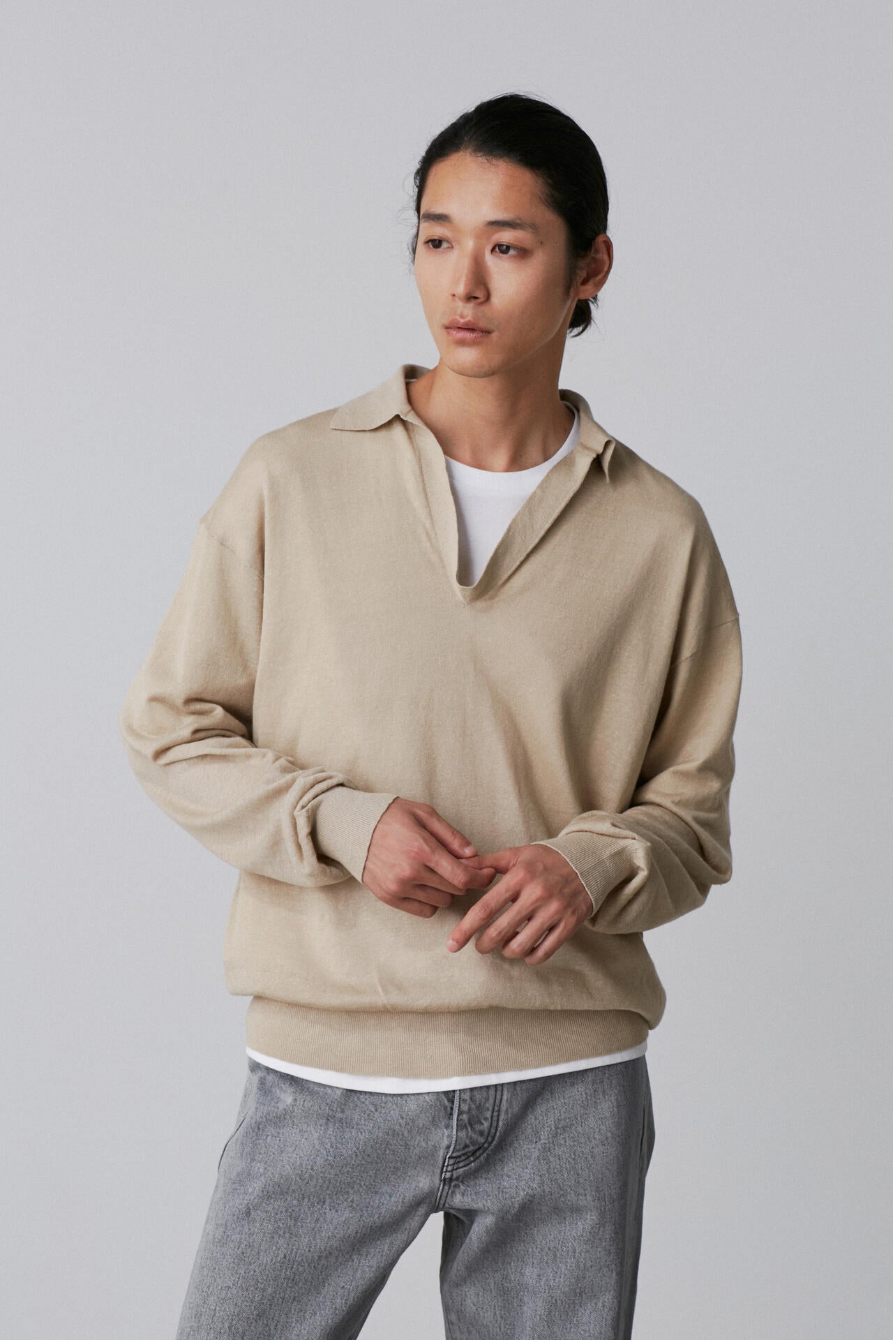 YLEVE / LINEN COTTON SKIPPER KNIT PULL OVER