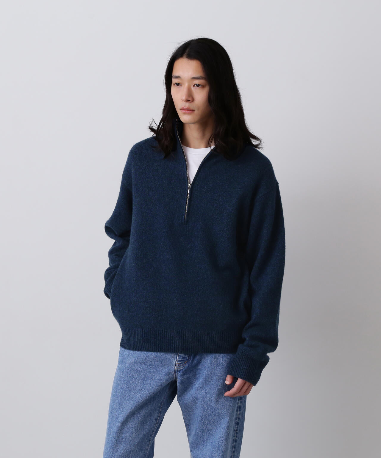 YLEVE / WOOL CASHMERE MELANGE KNIT HALF ZIP PULL OVER