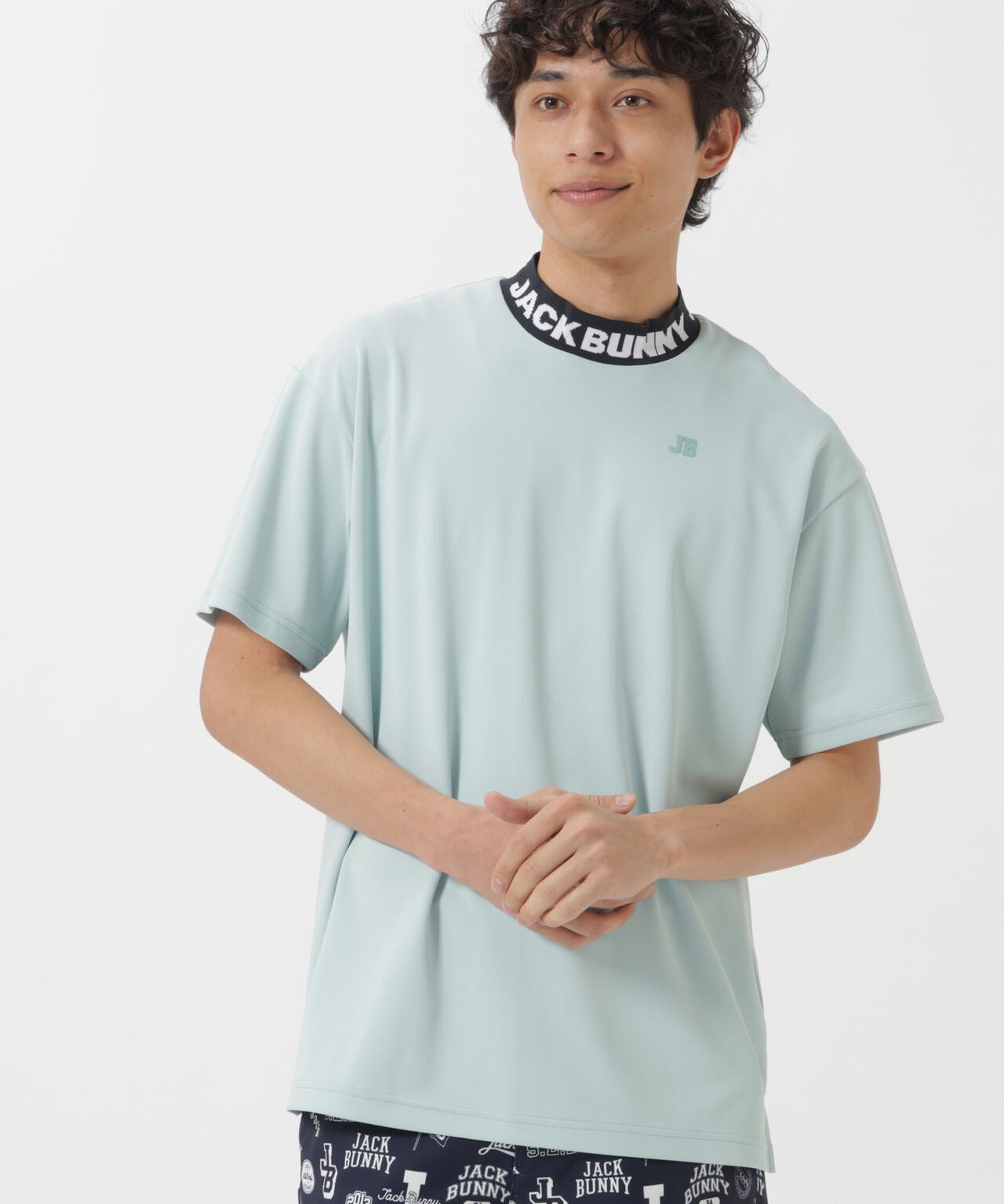 ロゴジャガード半袖モックネックカットソー