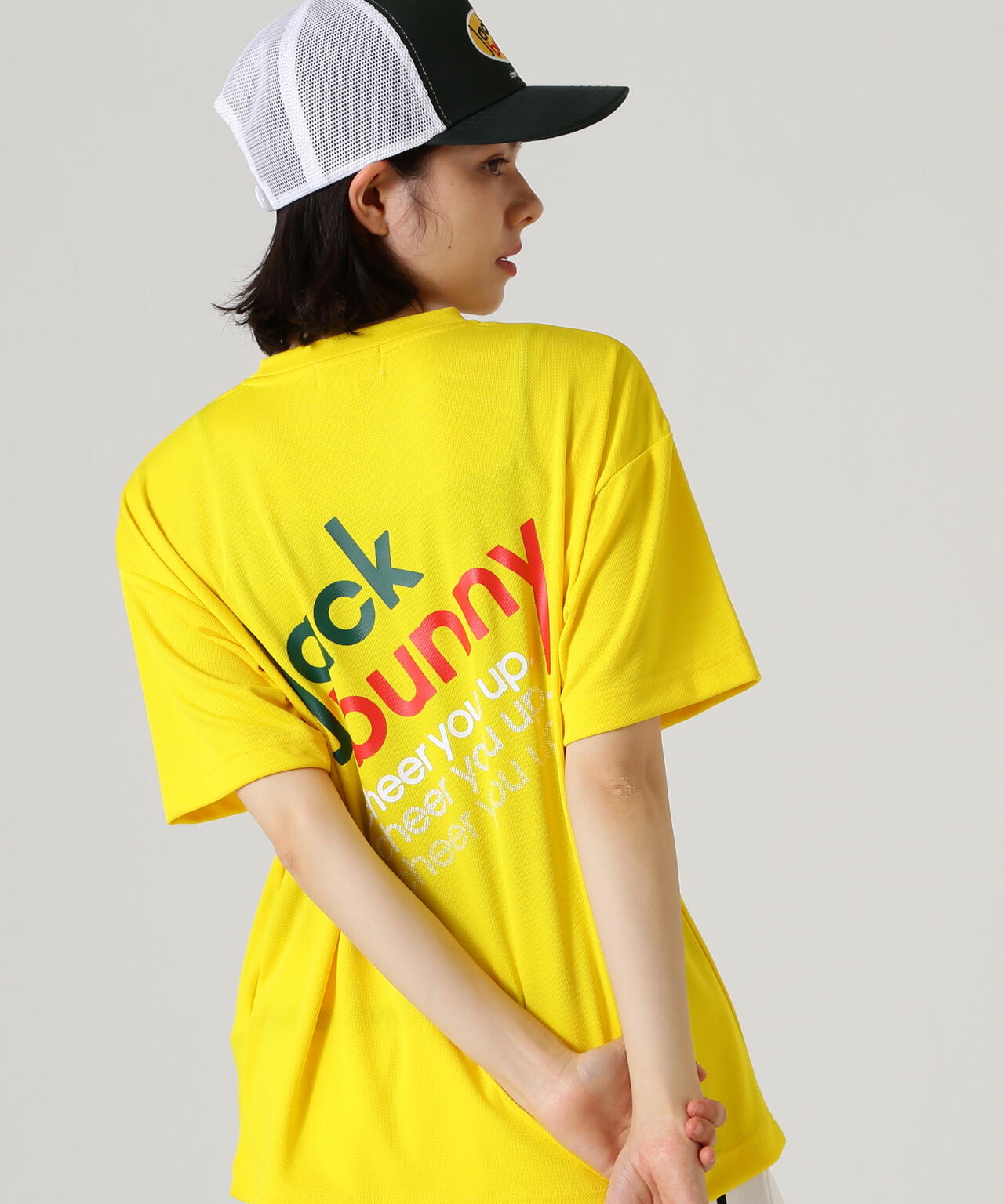 PEバックメッシュ半袖プリントTシャツ