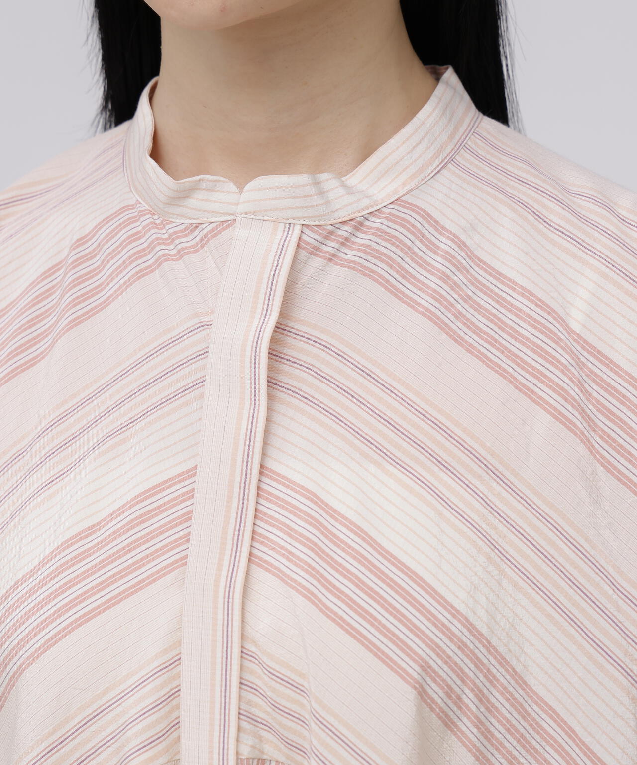 quitan / COTTON SILK 'STRIKE-OFF' STRIPE AO DAÏ LONG BAND COLLAR SHIRT