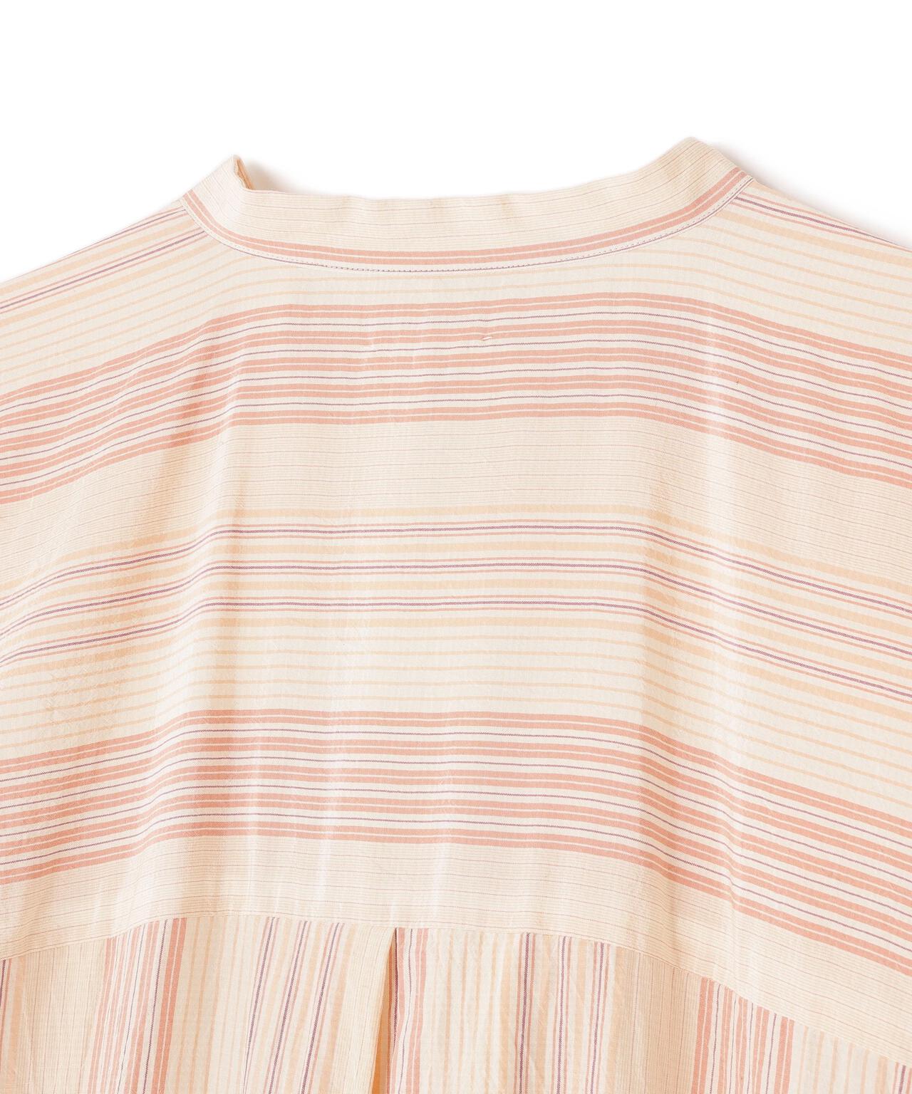 quitan / COTTON SILK 'STRIKE-OFF' STRIPE AO DAÏ LONG BAND COLLAR SHIRT