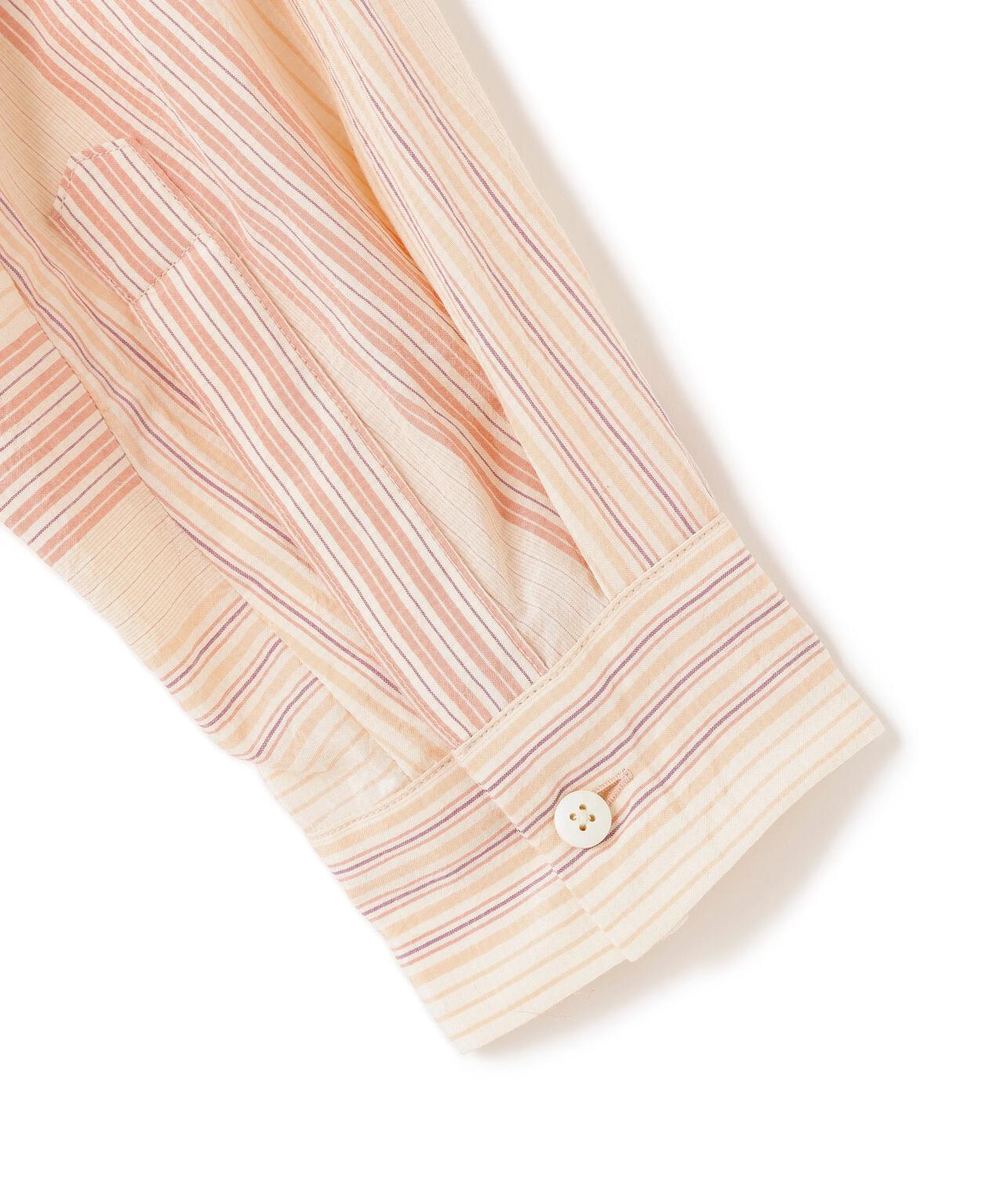 quitan / COTTON SILK 'STRIKE-OFF' STRIPE AO DAÏ LONG BAND COLLAR SHIRT