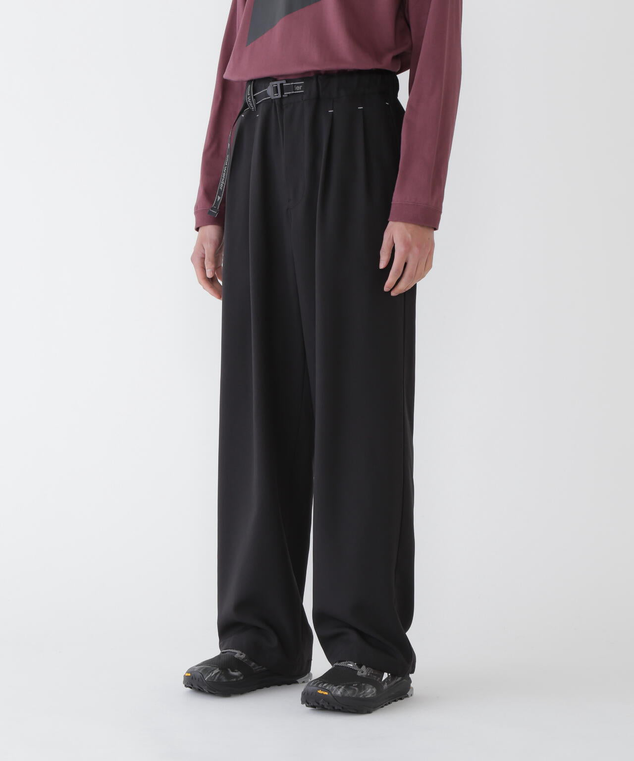 PE melange twill wide pants