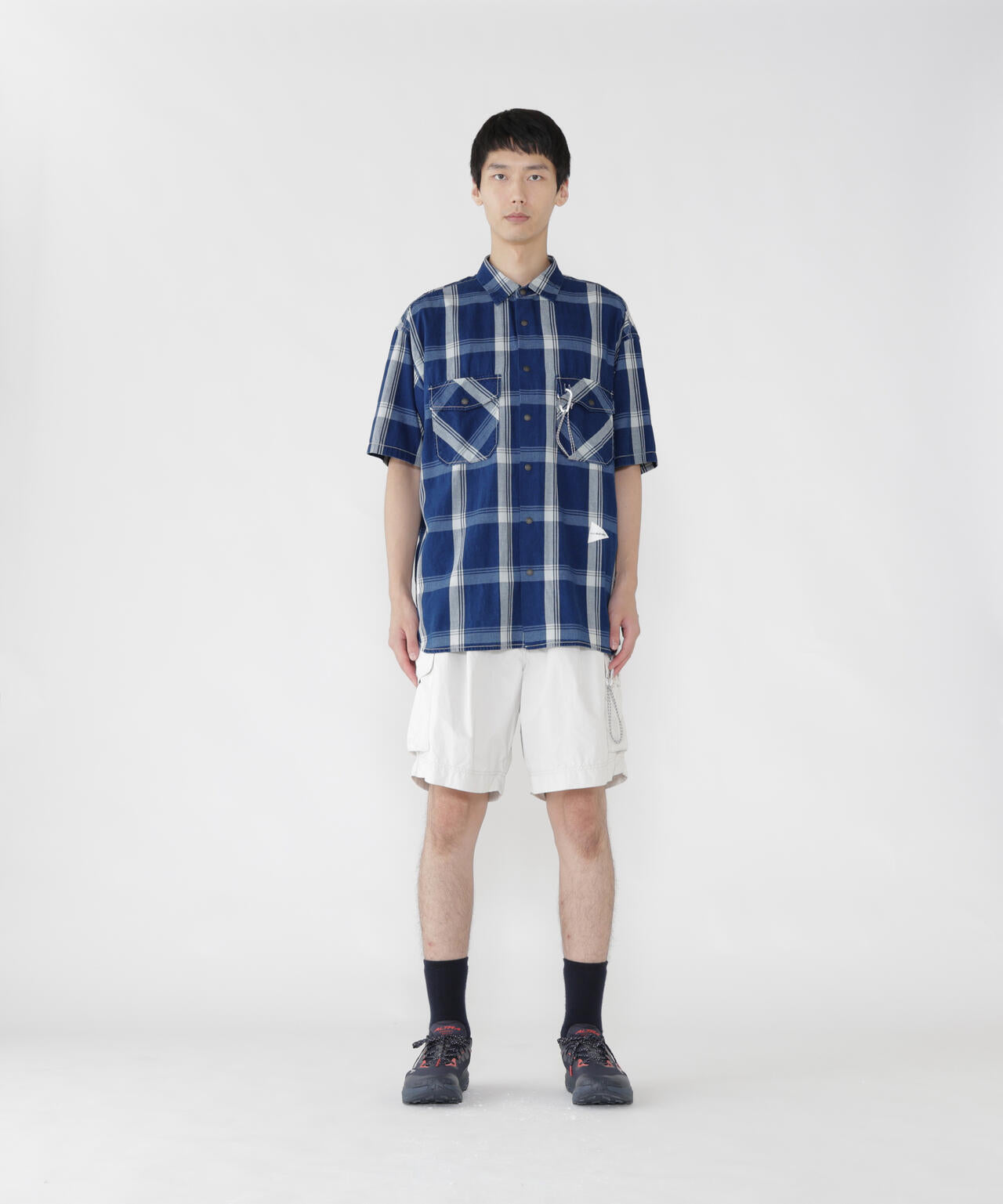 indigo check SS shirt (M)