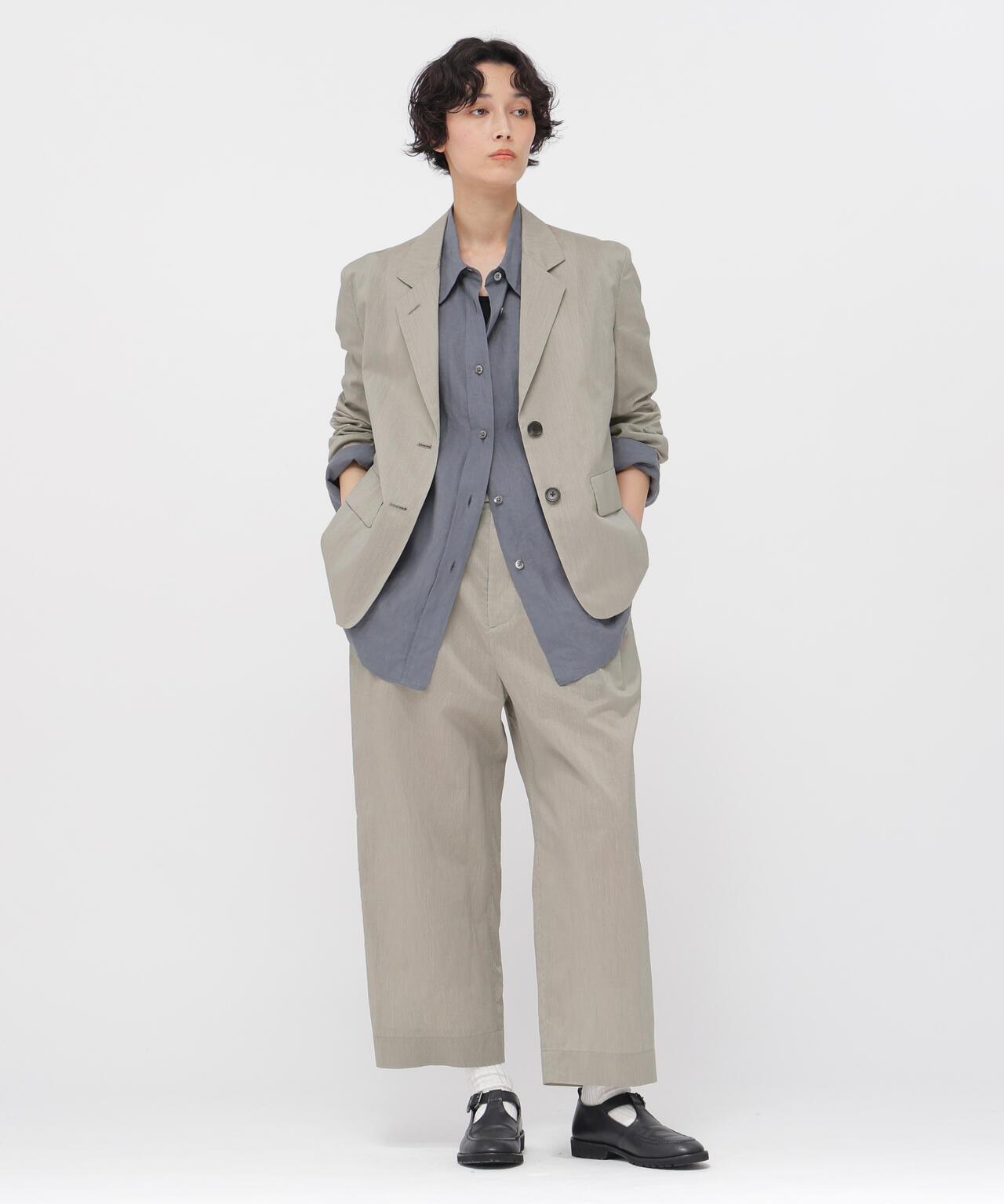 FINE STRIPE COTTON SILK TROUSERS