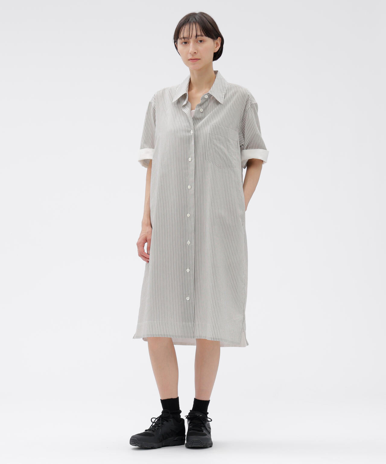 DOUBLE STRIPE COTTON SILK DRESS